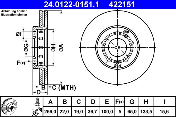 2x ATE Bremsscheibe Ø256mm vorne passend für VW GOLF IV (1J1) VW ...