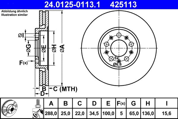 2x ATE Bremsscheibe Ø288mm Vorne passend für VW GOLF IV 1J1 / POL...