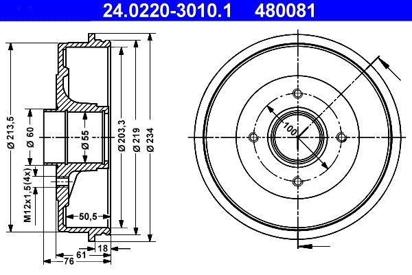 2x ATE Bremstrommel 24.0220-3010.1