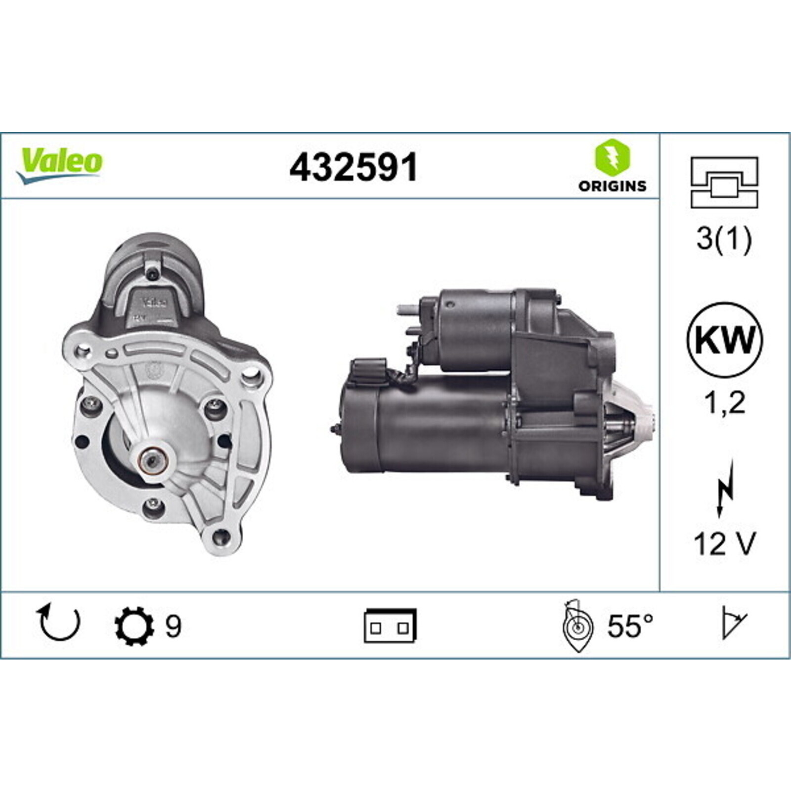 VALEO Starter Anlasser Startanlage 1,2 kW passend f&uuml;r Peugeot 206 CC Citroen C3