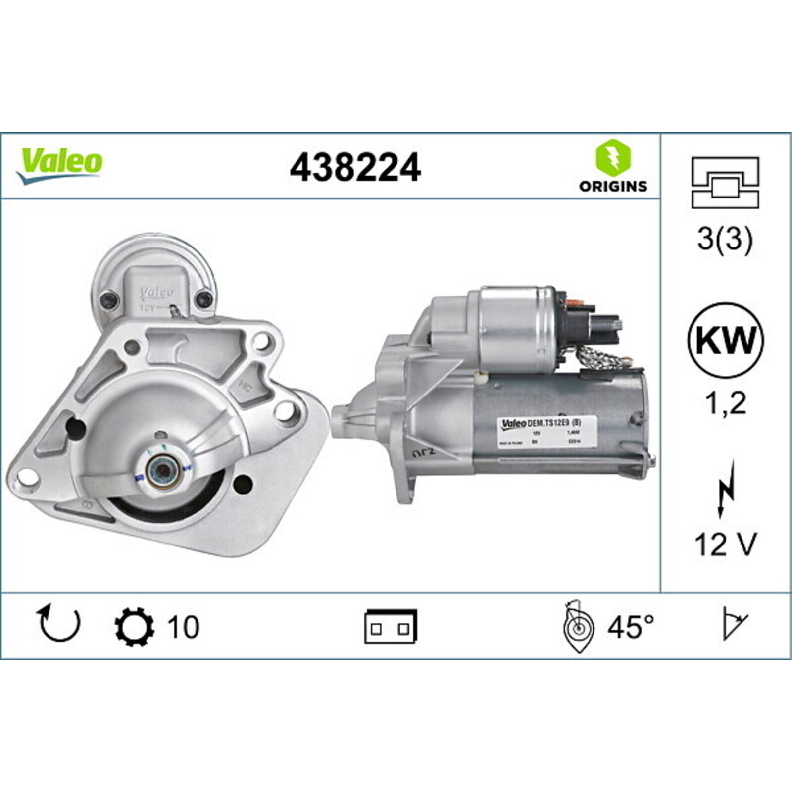 VALEO Starter Anlasser Startanlage 1,2 kW passend f&uuml;r Renault Clio Dacia Duster 438224