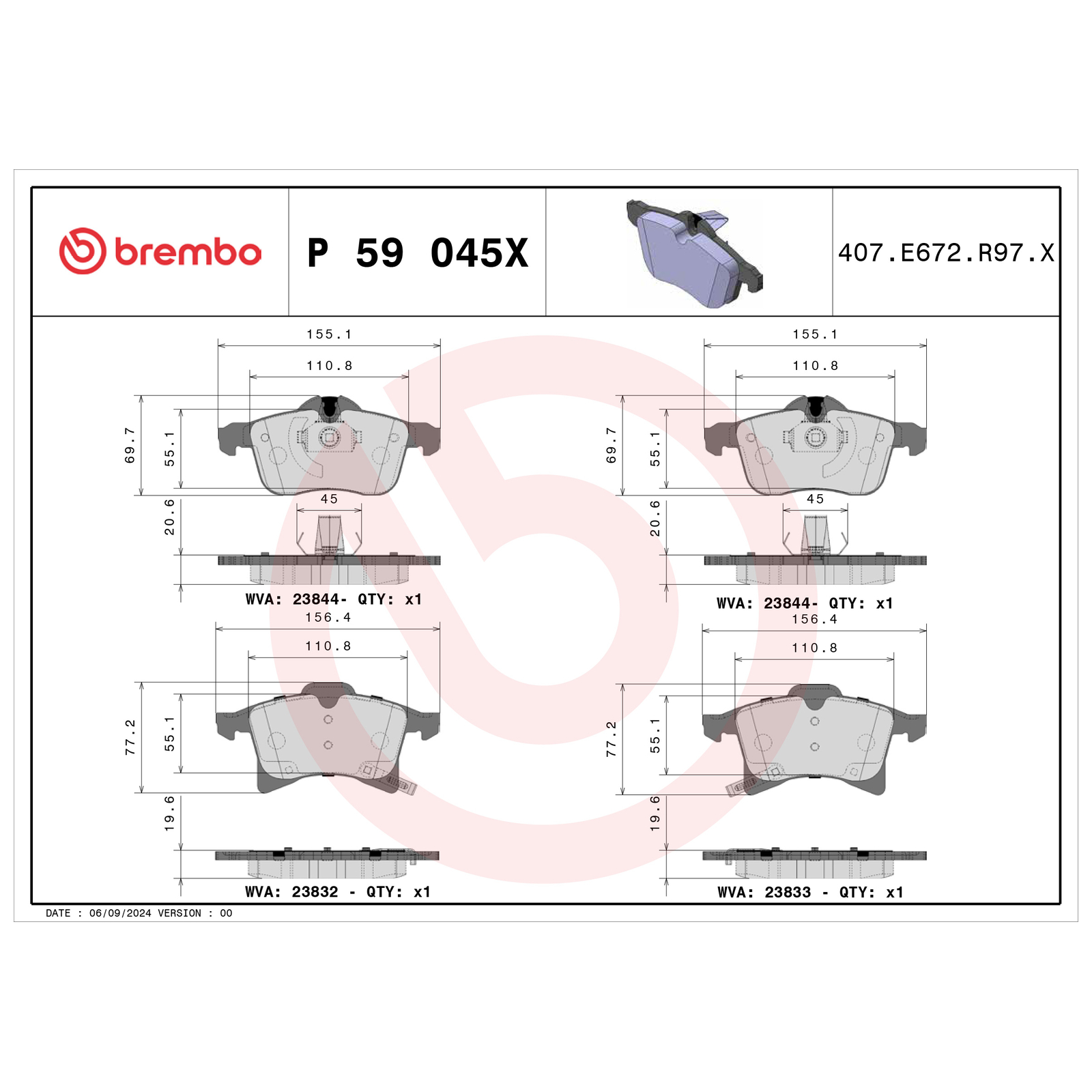BREMBO Brake Pad Set, disc brake BREMBO XTRA LINE