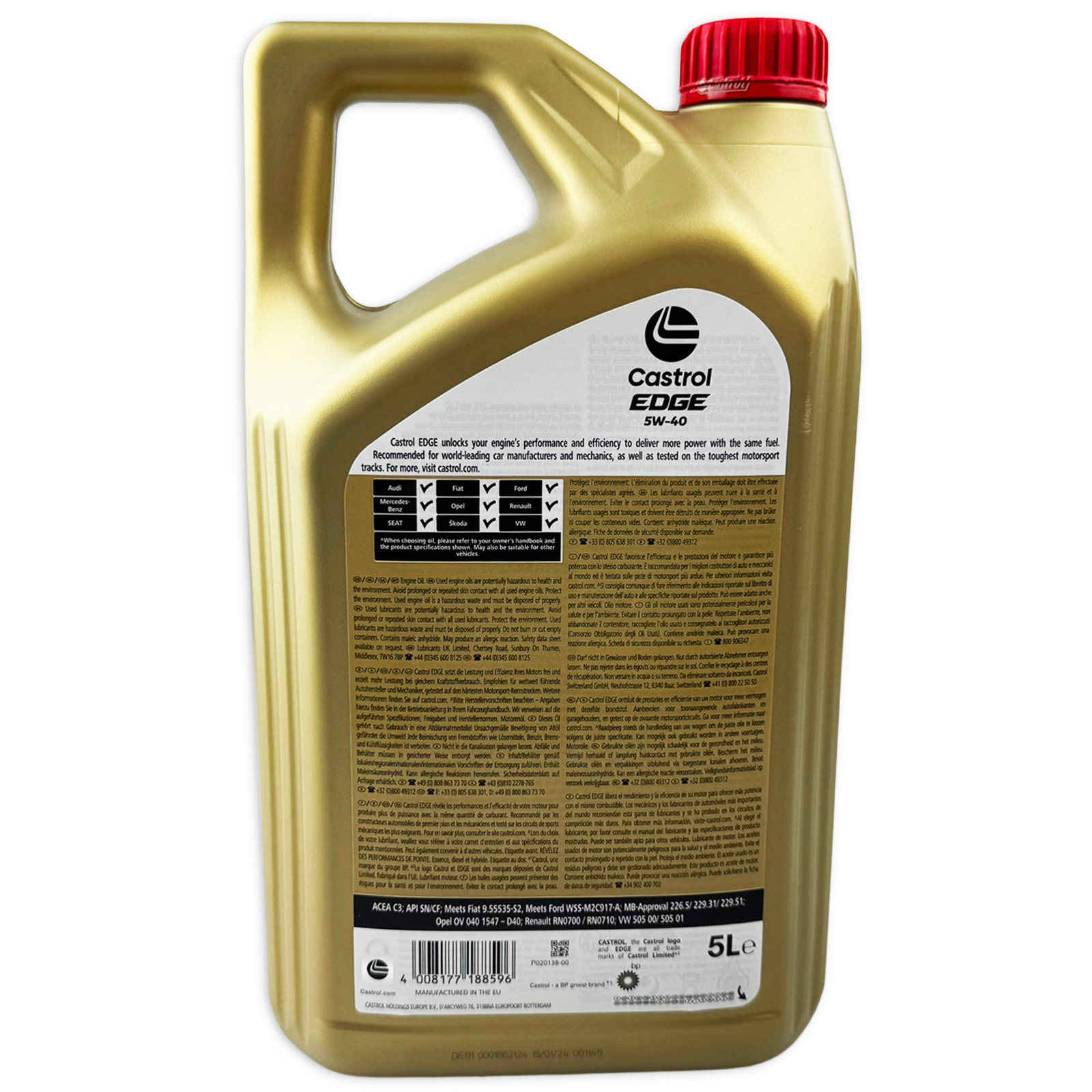 4x 5L Castrol Edge Titanium 5W-40 Motoröl VW 505.01 505.00 GM Dexos 2 MB...