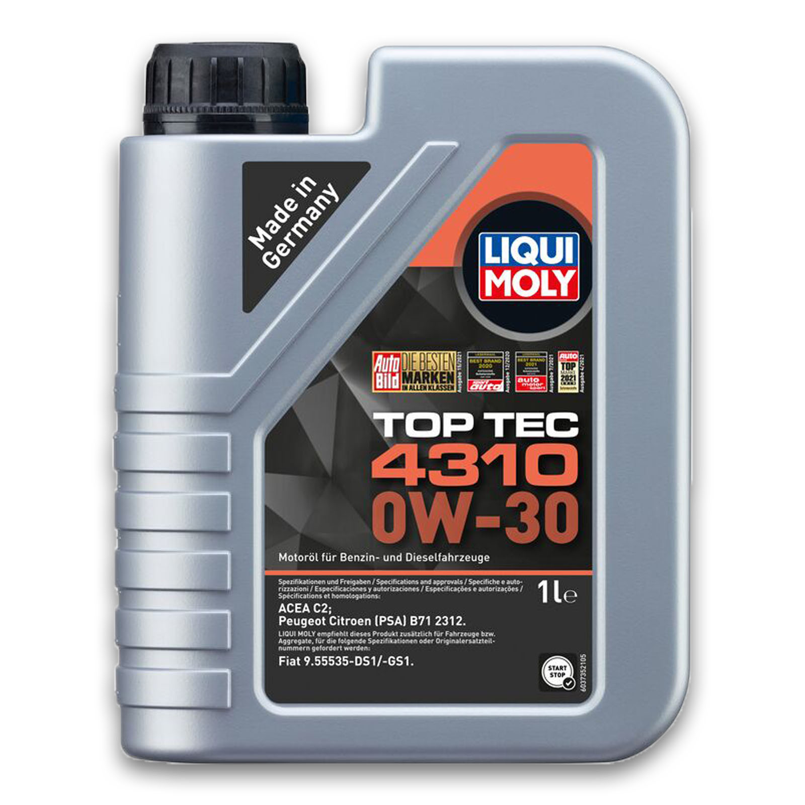 2x 1 Liter Liqui Moly Motorenöl Motoröl Top Tec 4310 0W-30 2 L Oil ...
