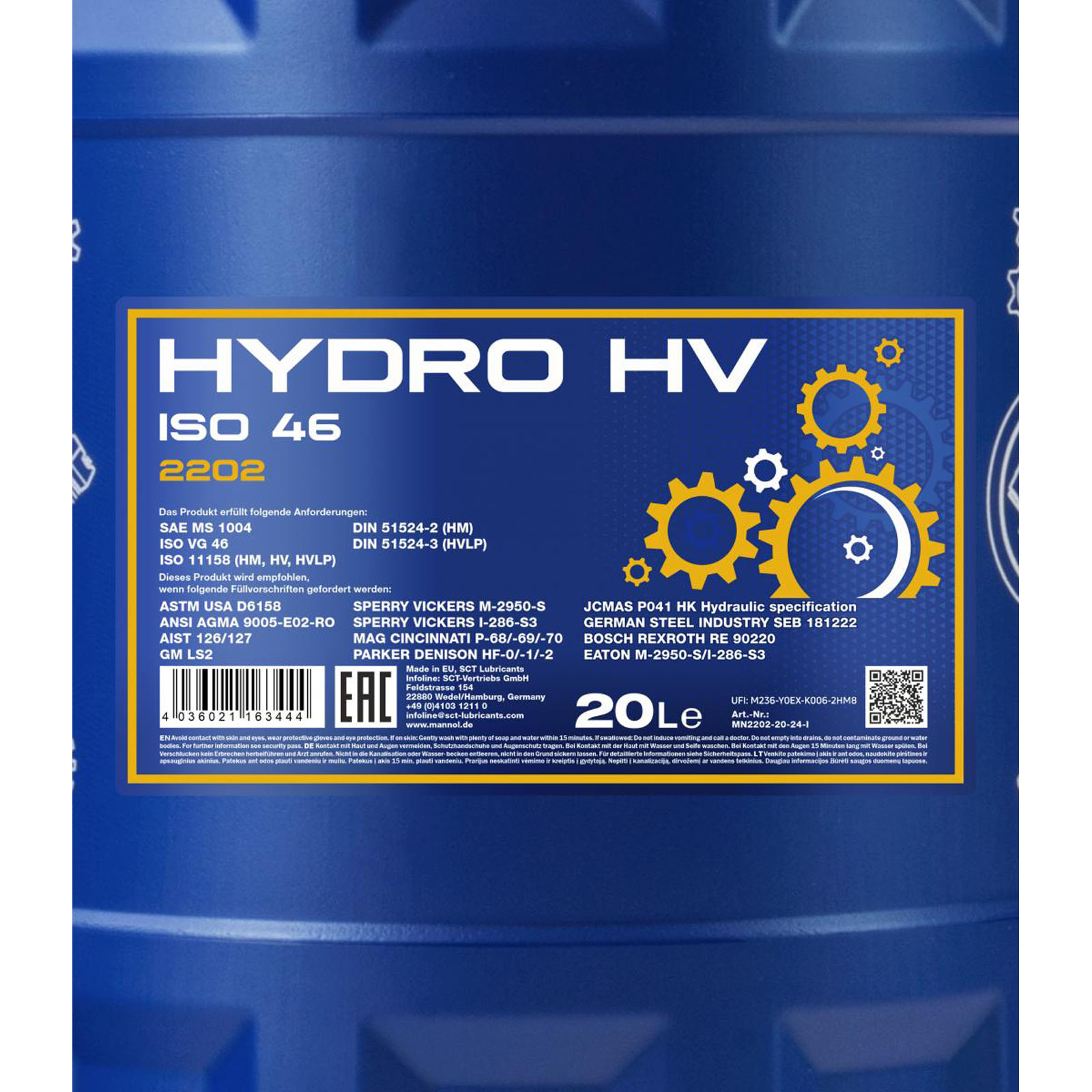 20L Mannol Hydro HV ISO 46 HVLP 46 Hydrauliköl