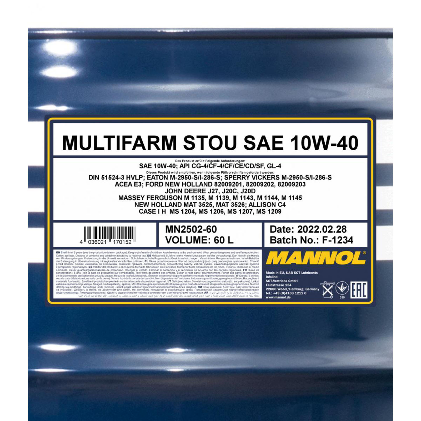 60L Mannol Motoröl Multifarm STOU 10W-40