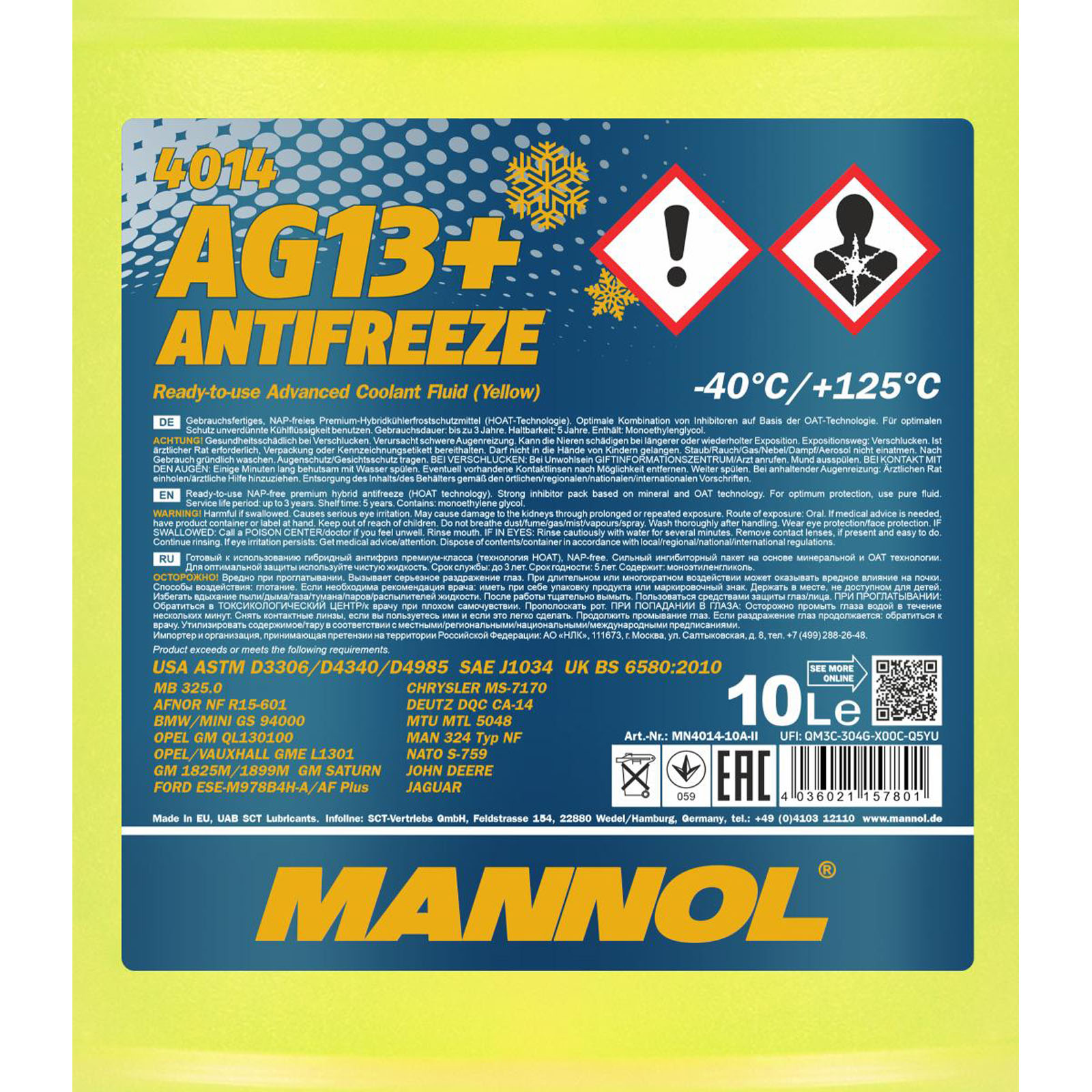 Mannol Antifreeze Kühlmittel Kühlerfrostschutz AG13+ bis -40°C 10L // MN4014-10