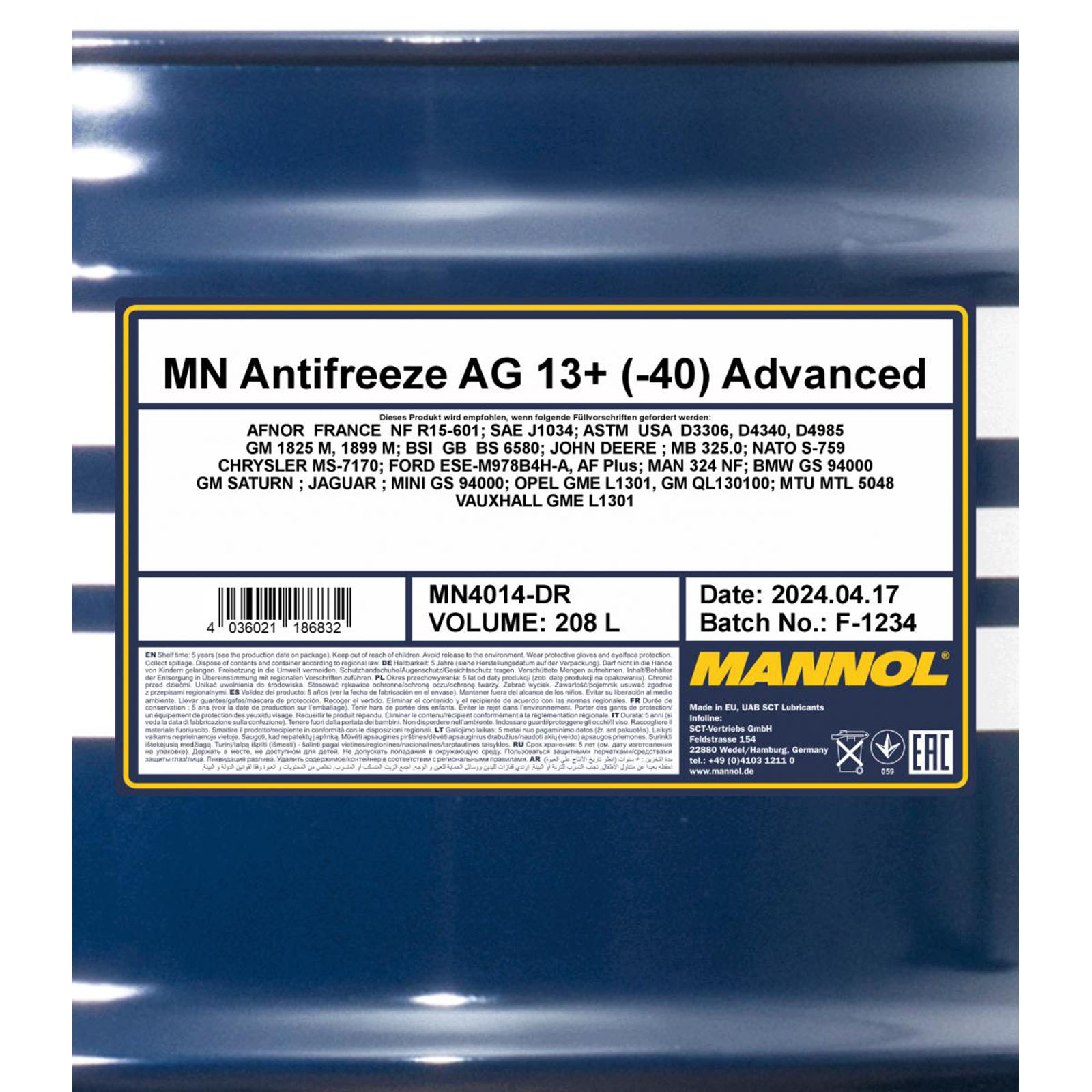208L Mannol Antifreeze Kühlmittel Kühlerfrostschutz gelb AG13+