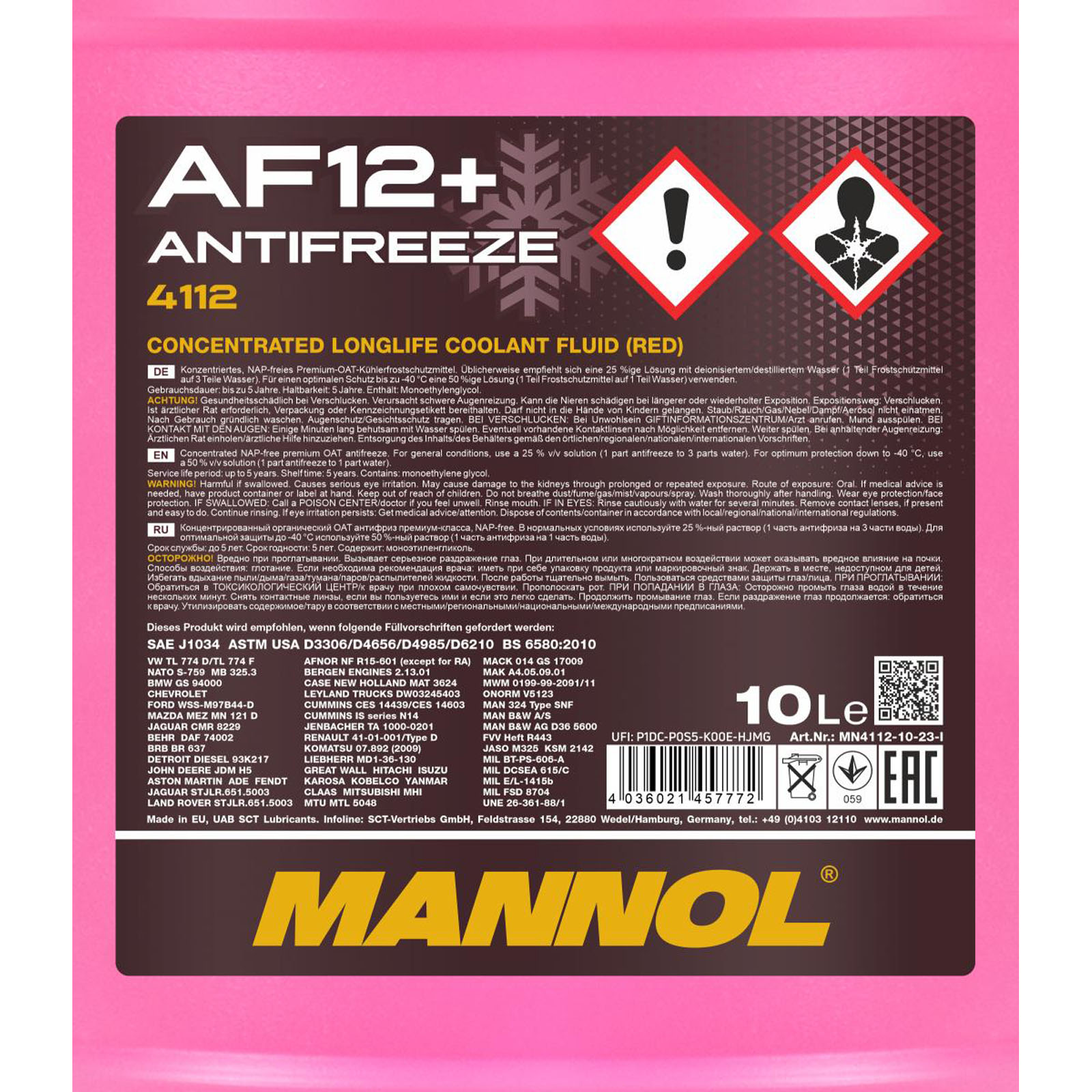 10L Mannol Kühlerfrostschutz AF12+ Longlife Rot G12+ Konzentrat