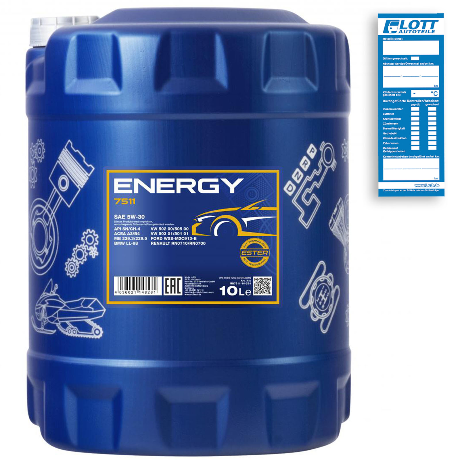 10L Mannol Energy 5W-30 Motoröl 5W30 Motorenöl MN7511-10 passend für VW 502.00 505.00 MB 229.3 ACEA B4