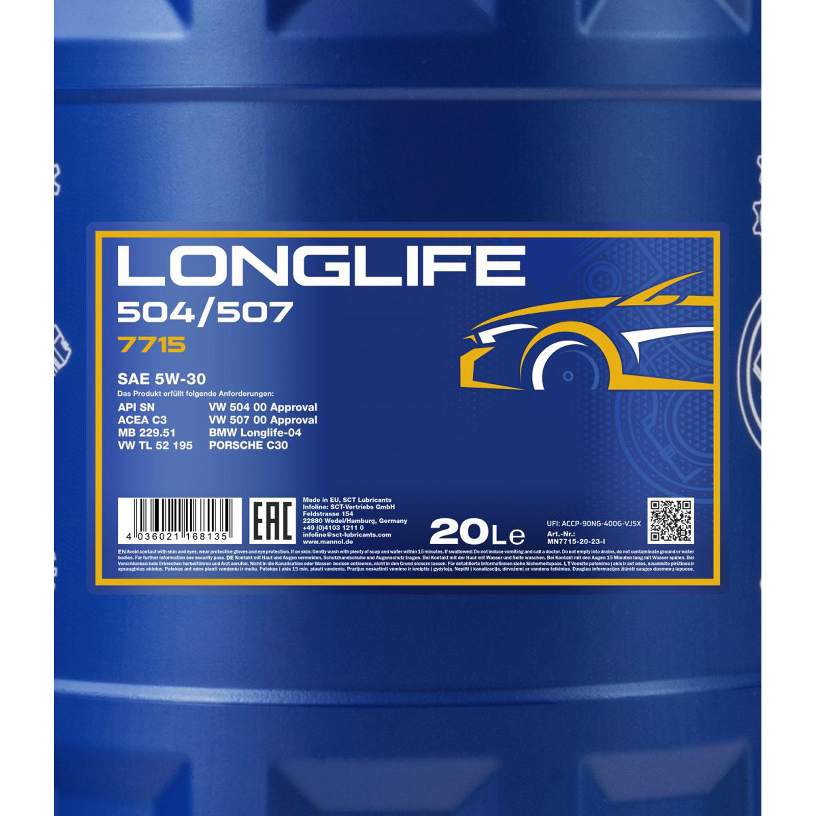 20L Mannol Longlife Öl 5W-30 Motoröl MN7715-20 passend für VW ...