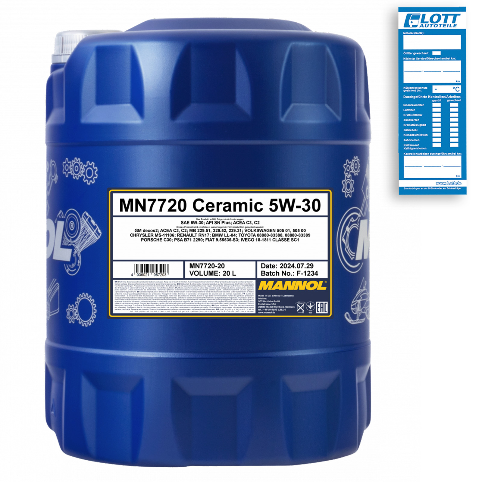 20L MANNOL Ceramic 5W-30 Motoröl passend für VW 505.01 505.00 Mercedes MB 229.51 229.52 229.31 BMW LL-04