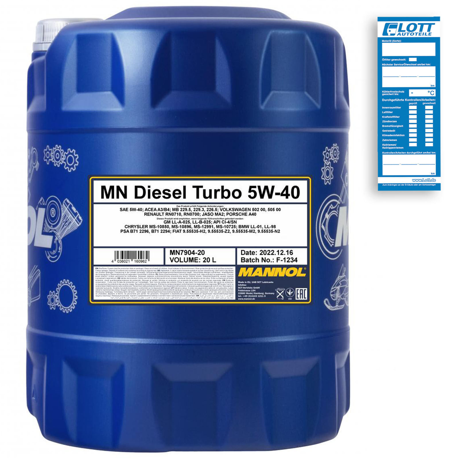 20L Mannol Diesel Turbo Motoröl 5W-40