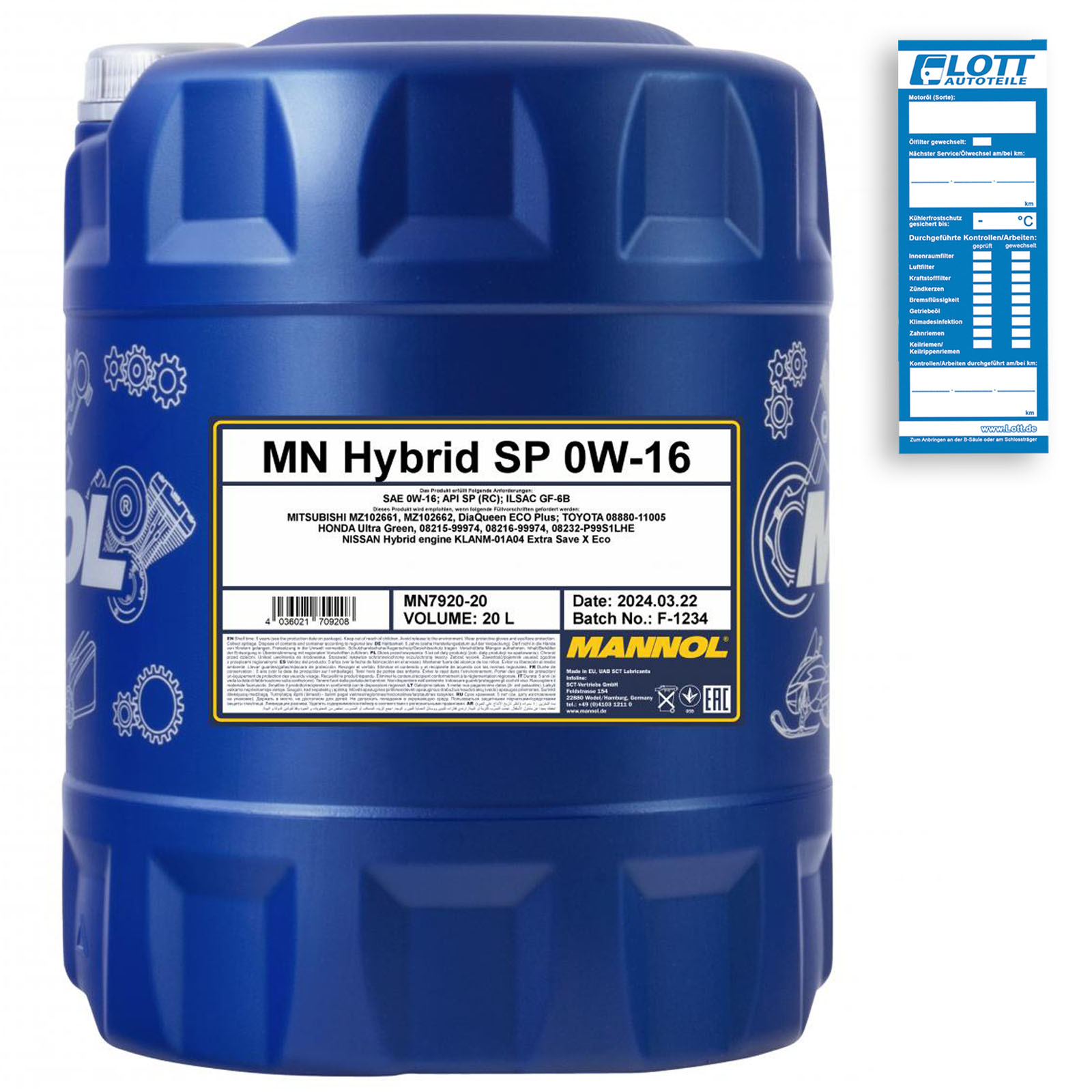 20L Mannol Hybrid SP Motor&ouml;l SAE 0W-16 API SQ SP RC ILSAC GF-7B MN7920-20