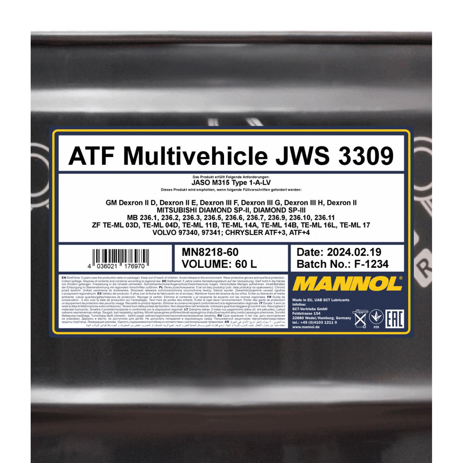 60L Mannol Automatikgetriebe Öl ATF Multivehicle Getriebeöl