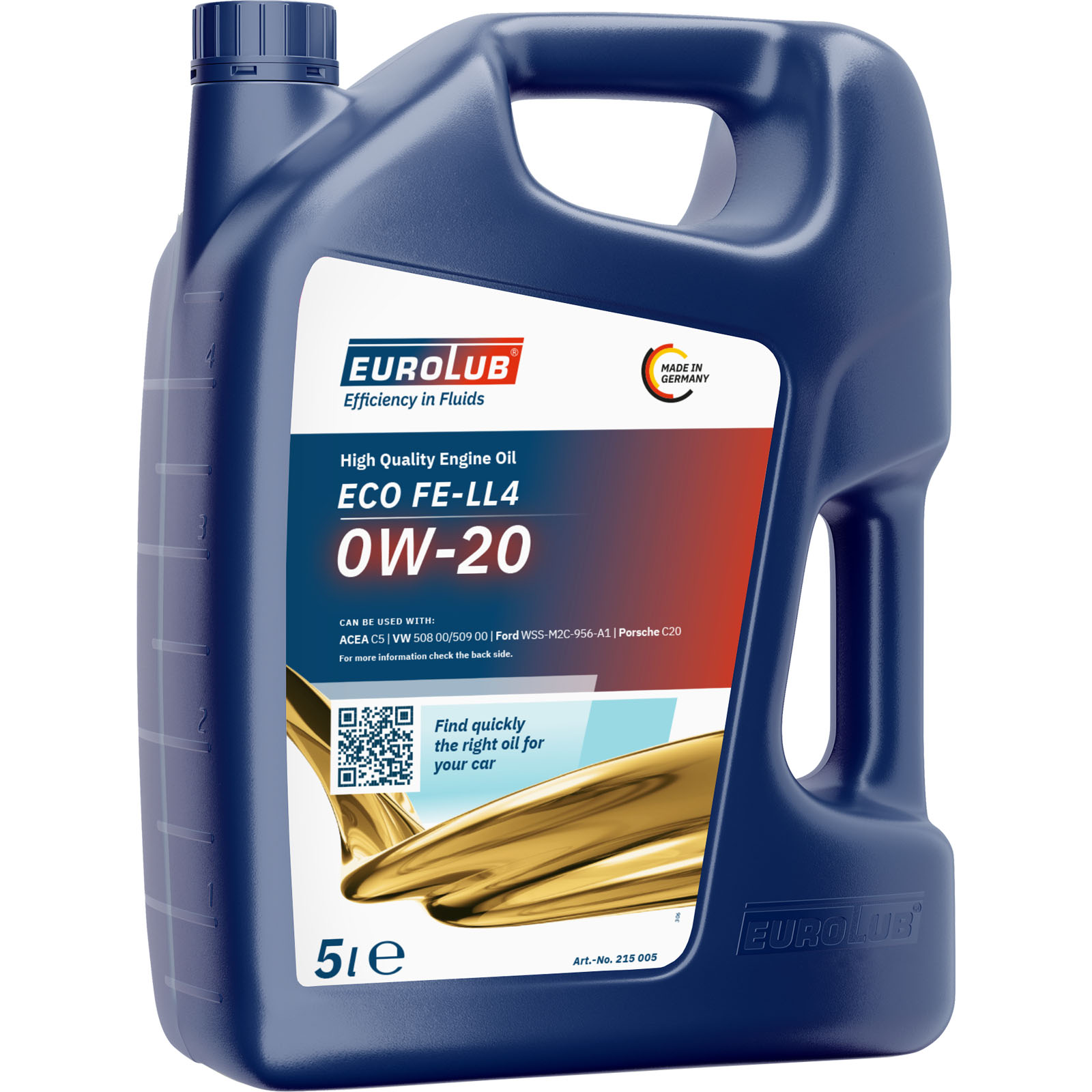 EUROLUB 5 L Liter Motoröl ECO FE LL4 0W-20 Motor-Öl passend fü...