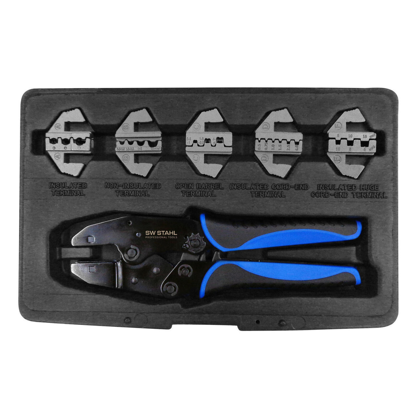 SW-STAHL 42585L Kabelschuhklemmzangensatz, auswechselbare Mundstücke, 6-...