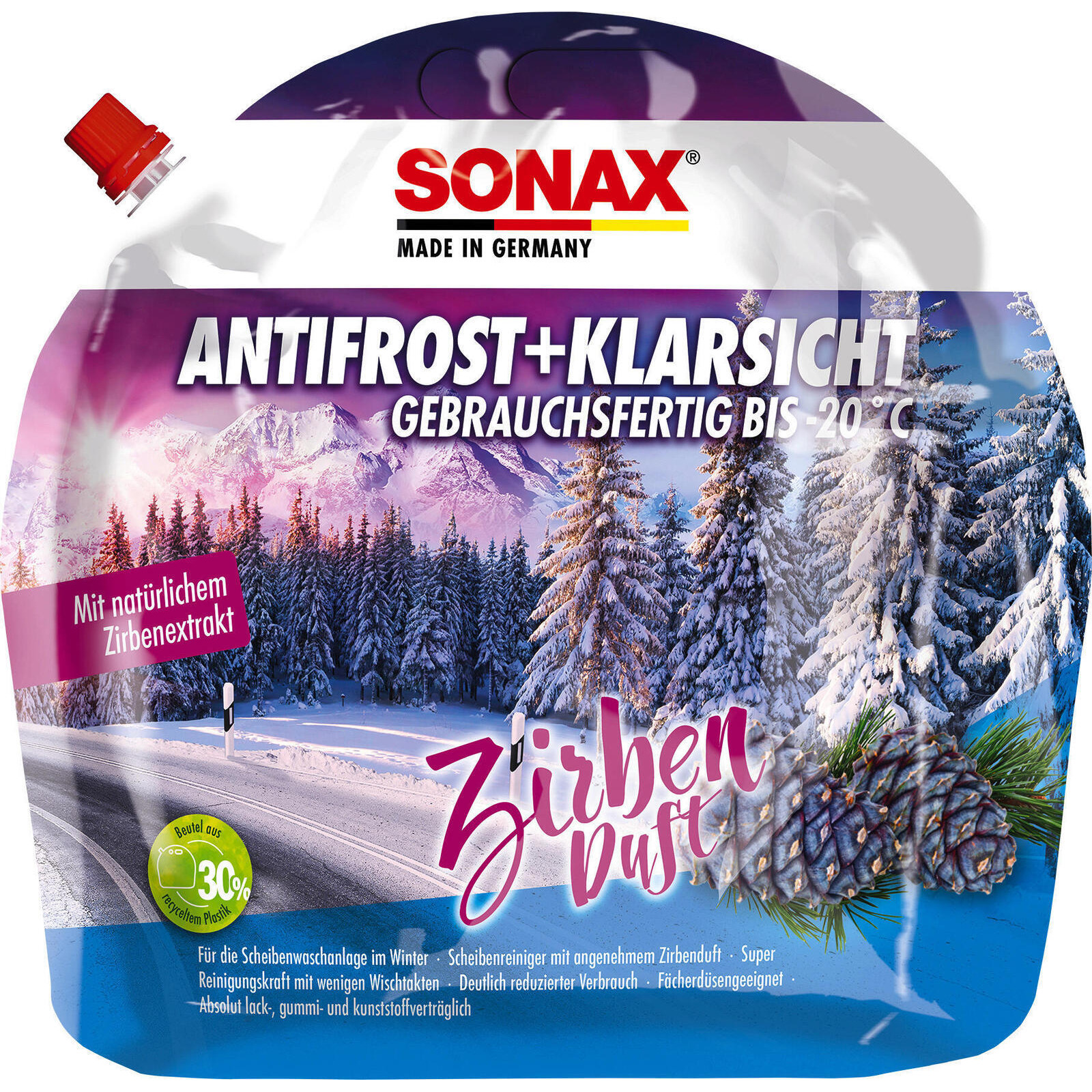 SONAX Frostschutz, Scheibenreinigungsanlage AntiFrost+KlarSicht bis -20°C Zirbe
