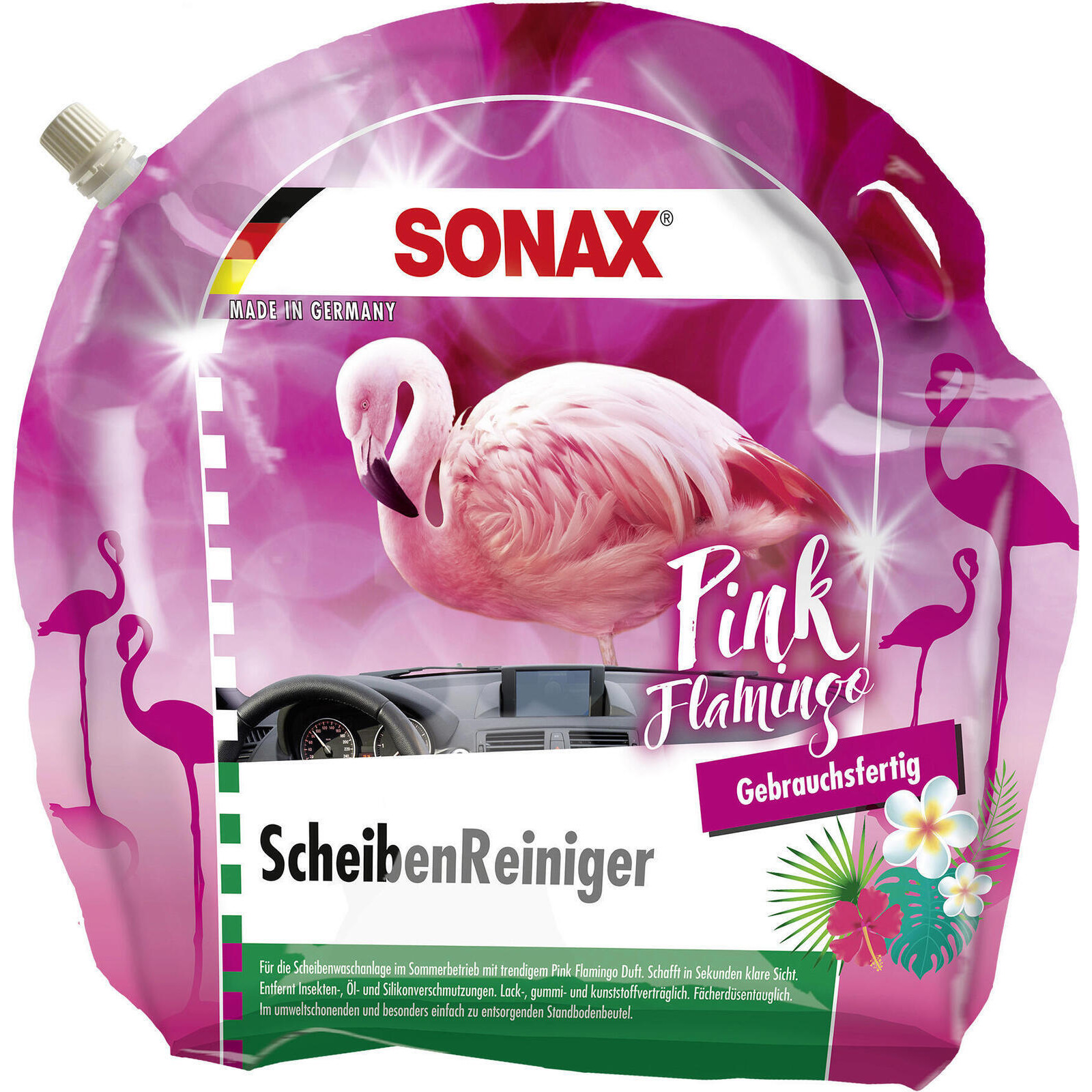 SONAX Cleaner, window cleaning system Windscreen Wash ready-to-use Pink Flamingo