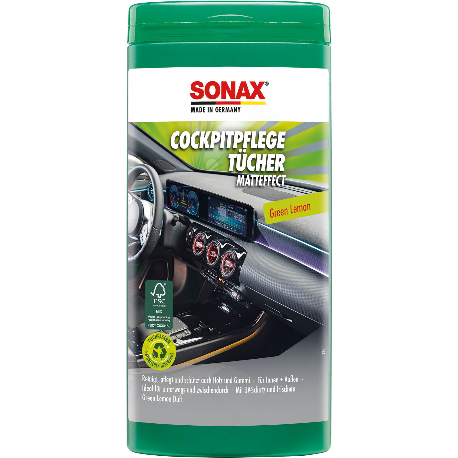 SONAX Reinigungstücher CockpitPflegeTücher Matteffect Green Lemon Box