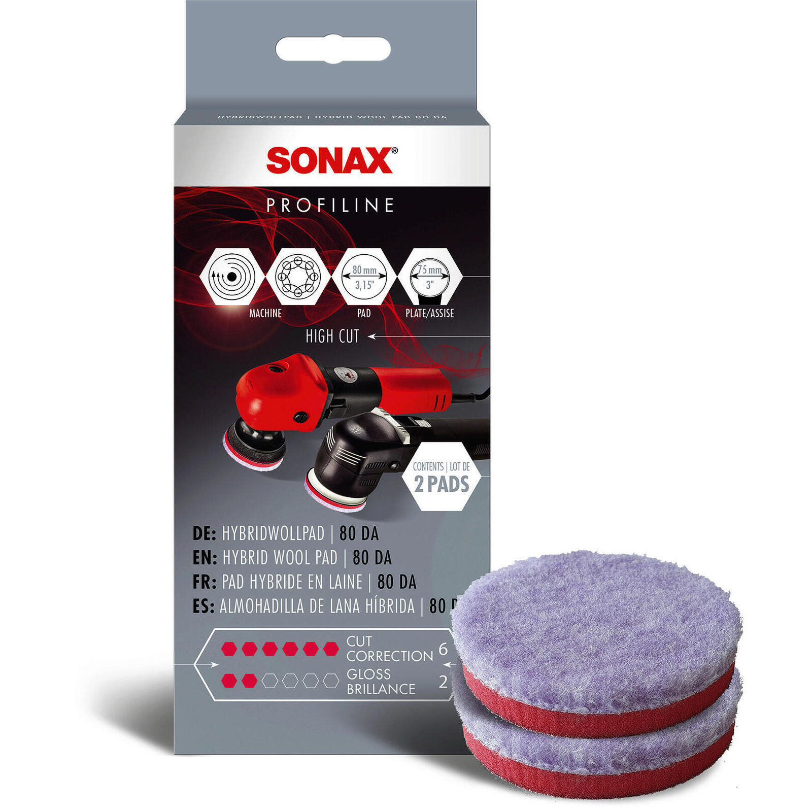 SONAX Attachment, polishing machine Hybrid Wool Pad 80 DA (2 St.)