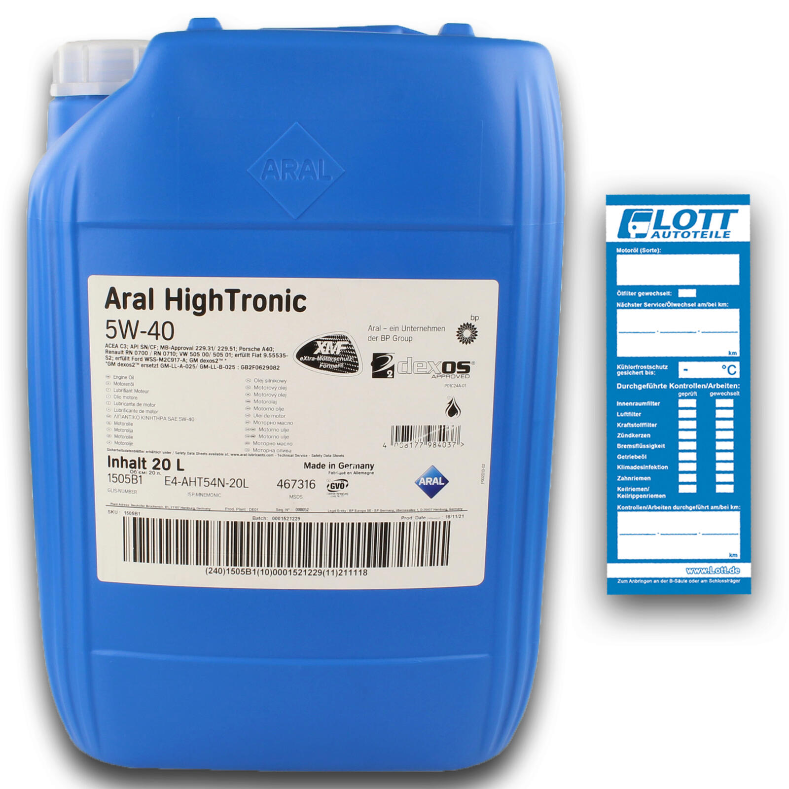 20L Aral Motor&ouml;l HighTronic 5W-40