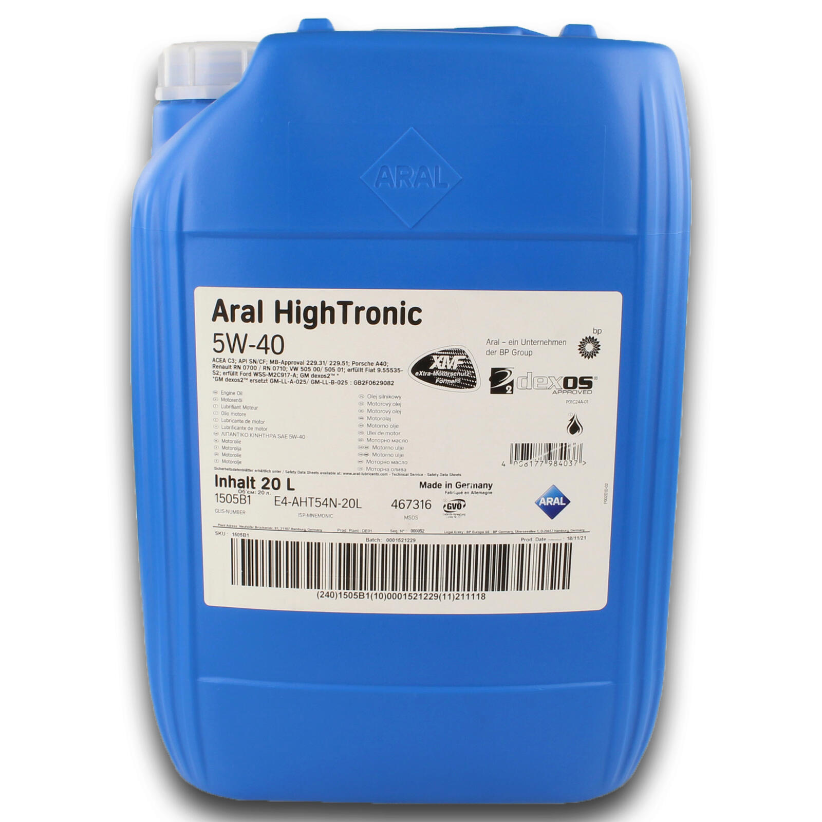 20L Aral Motoröl HighTronic 5W-40