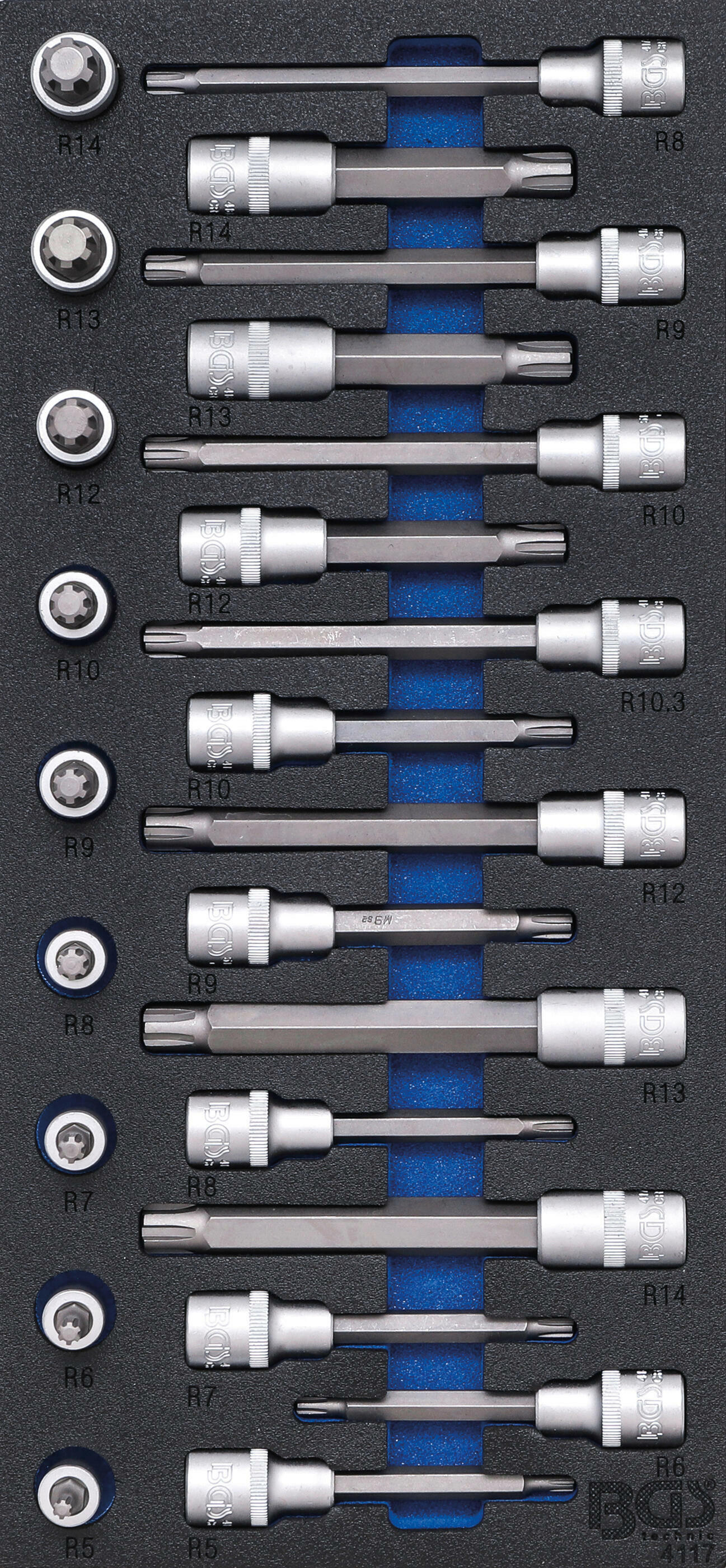 Werkstattwageneinlage 1/3: Bit-Einsatz-Satz | Antrieb Innenvierkant 12,5 mm (1/2") | Keil-Profil (für RIBE) | 25-tlg.