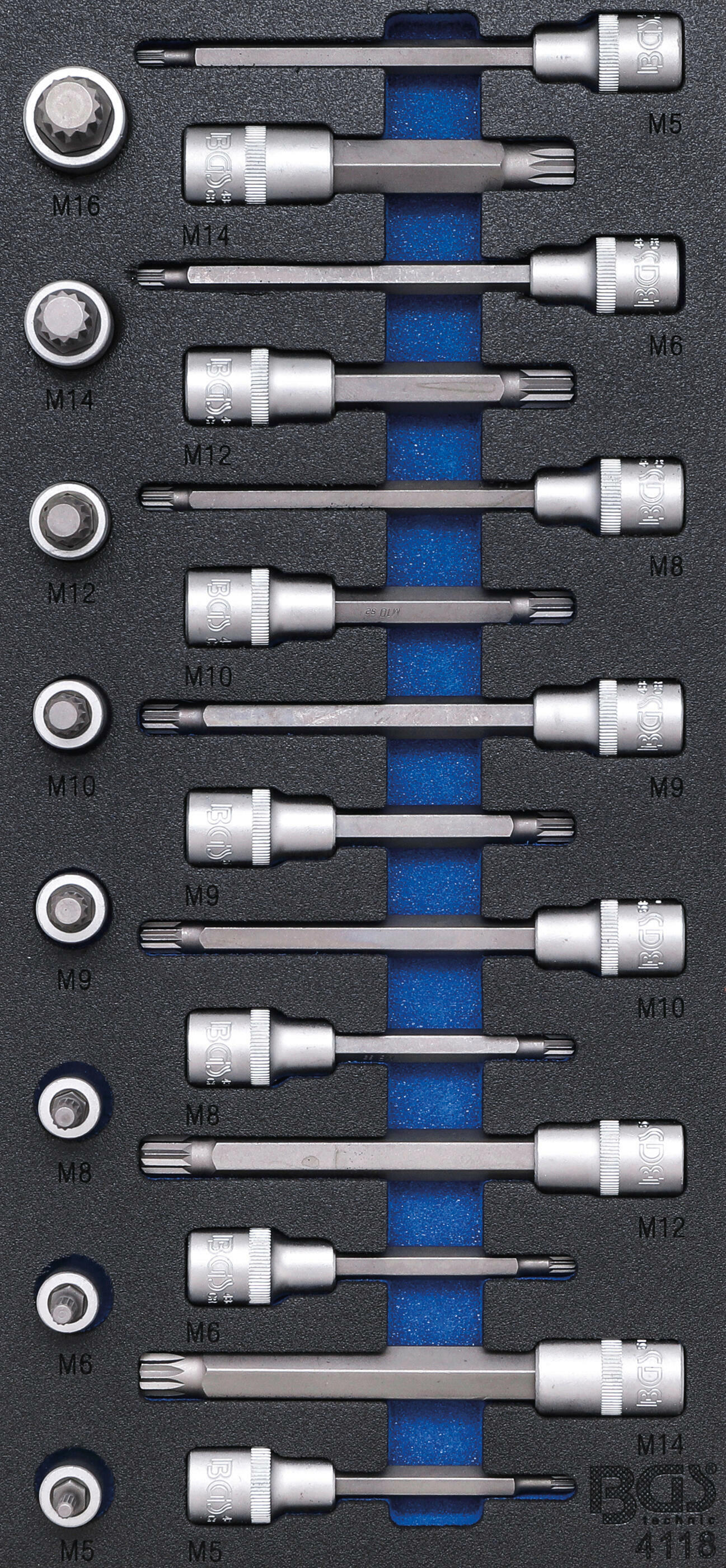 Werkstattwageneinlage 1/3: Bit-Einsatz-Satz | Antrieb Innenvierkant 12,5 mm (1/2") | Innenvielzahn (für XZN) | 22-tlg.