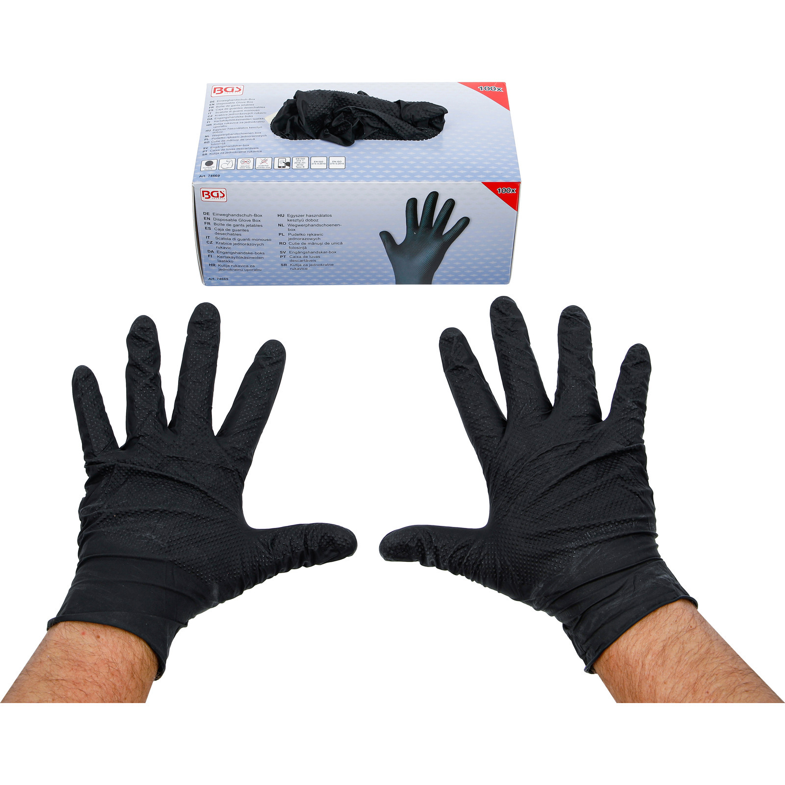 BGS-74669 Einweghandschuh-Box Nitril mit extra Griffigkeit Gr. L 100 St.