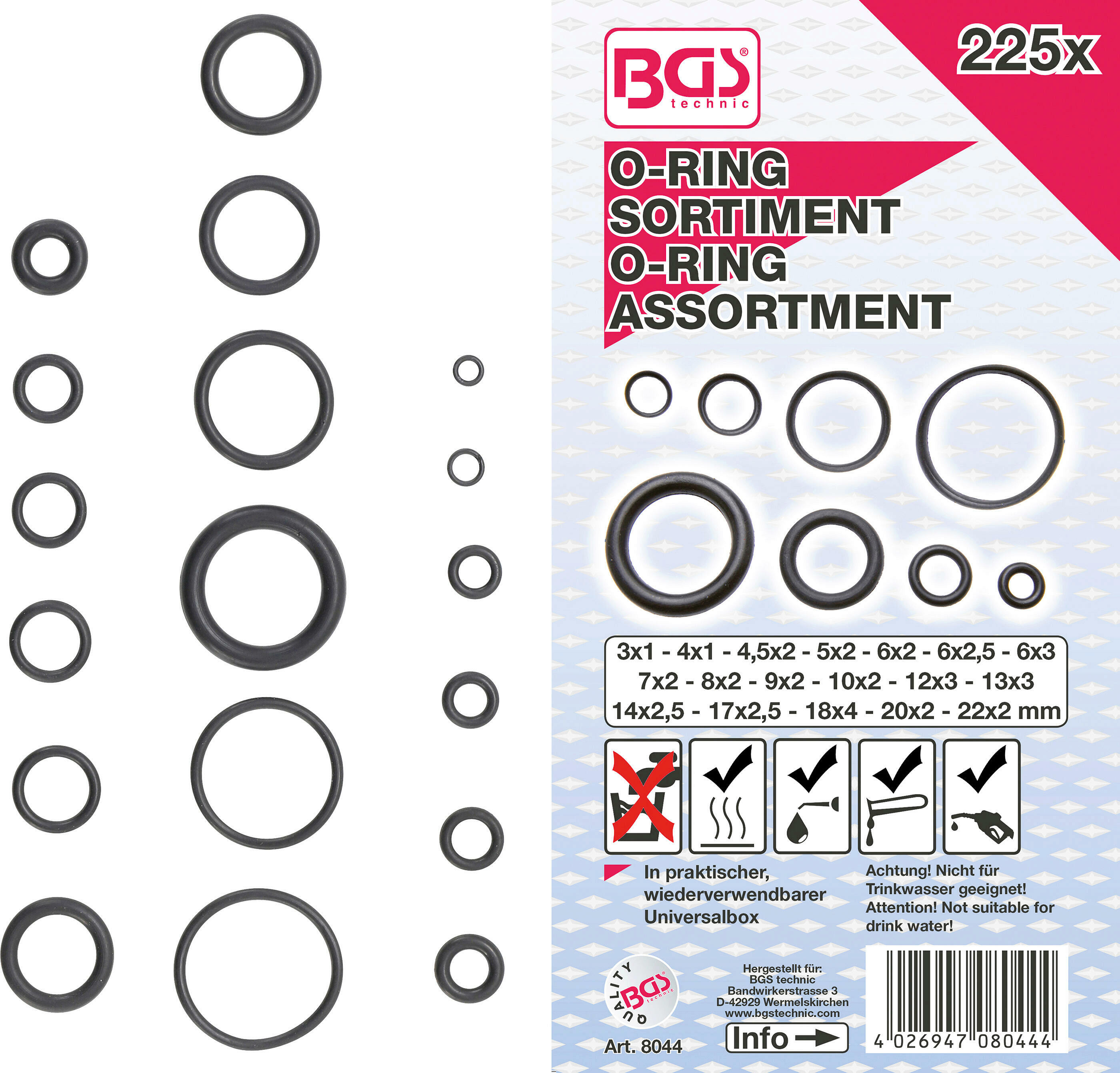 O-Ring-Sortiment | Ø 3 - 22 mm | 225-tlg.