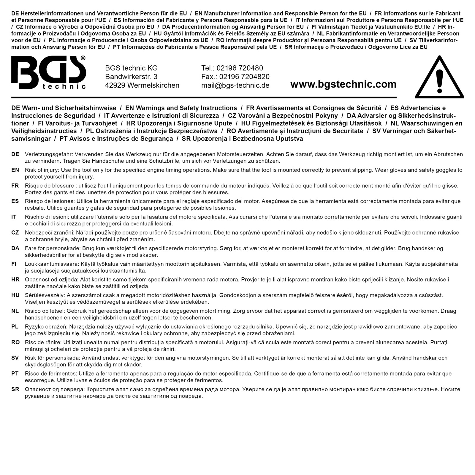 BGS Retaining Tool, camshaft