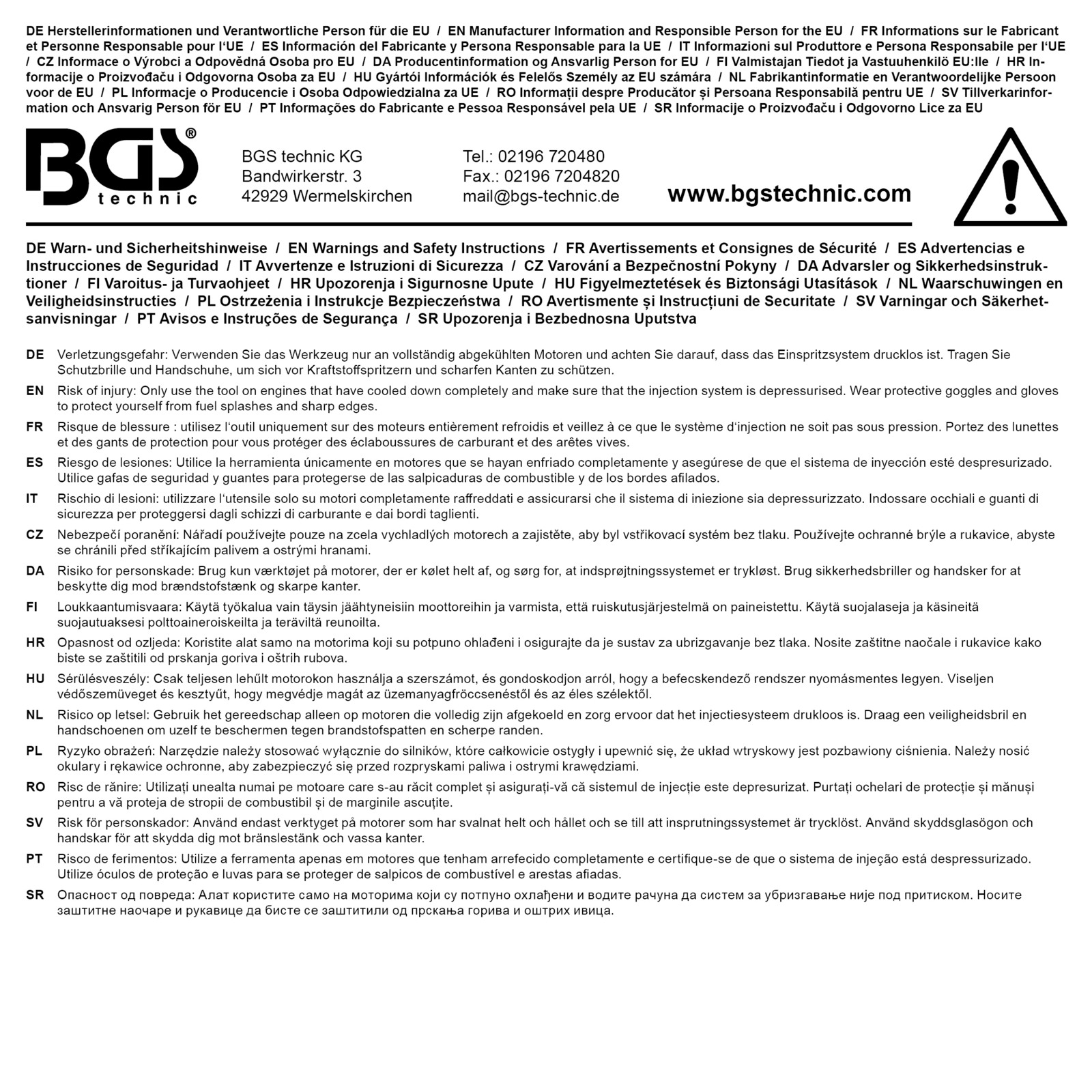 BGS Disassembly Tool, common rail injector
