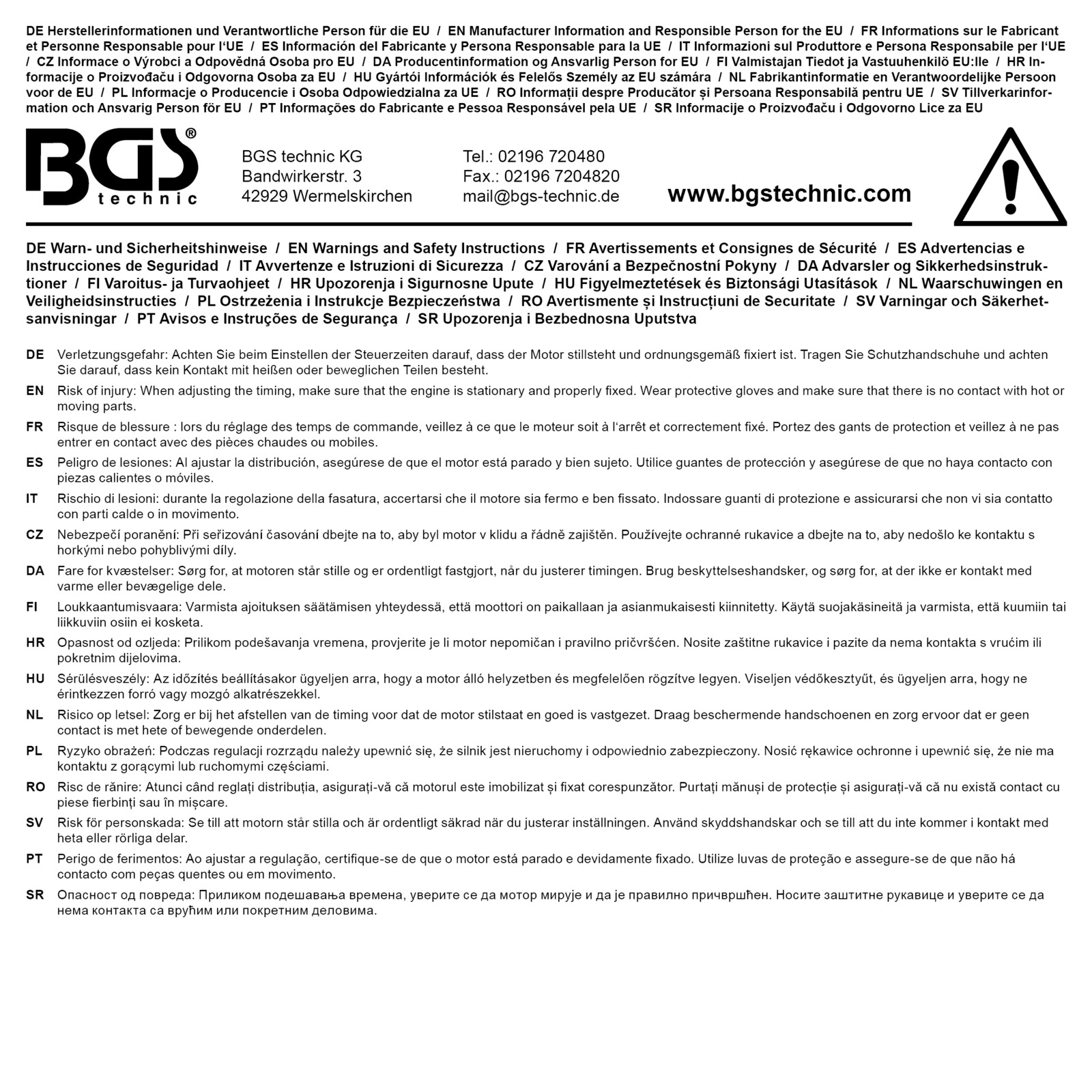 BGS Adjustment Tool Set, valve timing