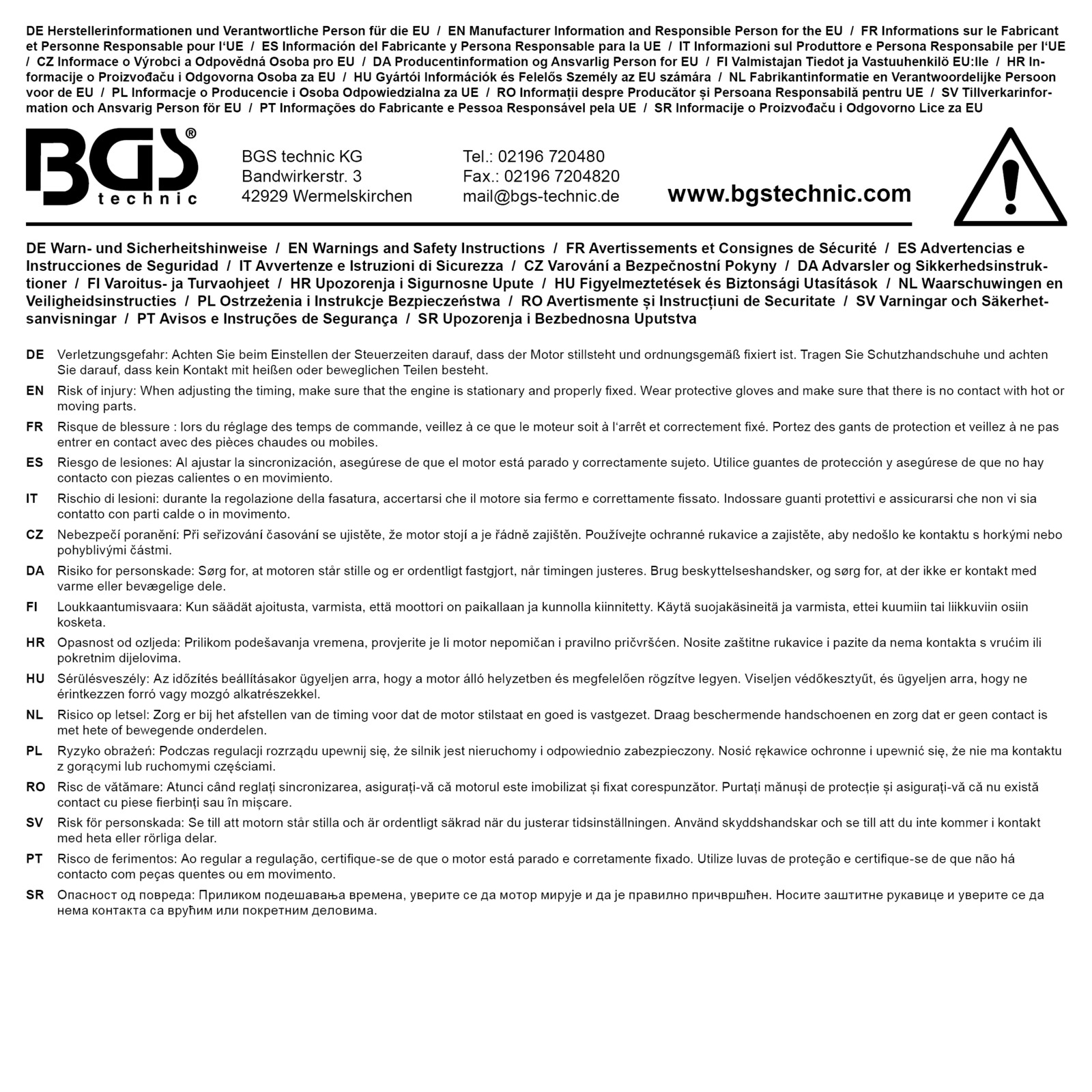 BGS Retaining Tool, valve timing