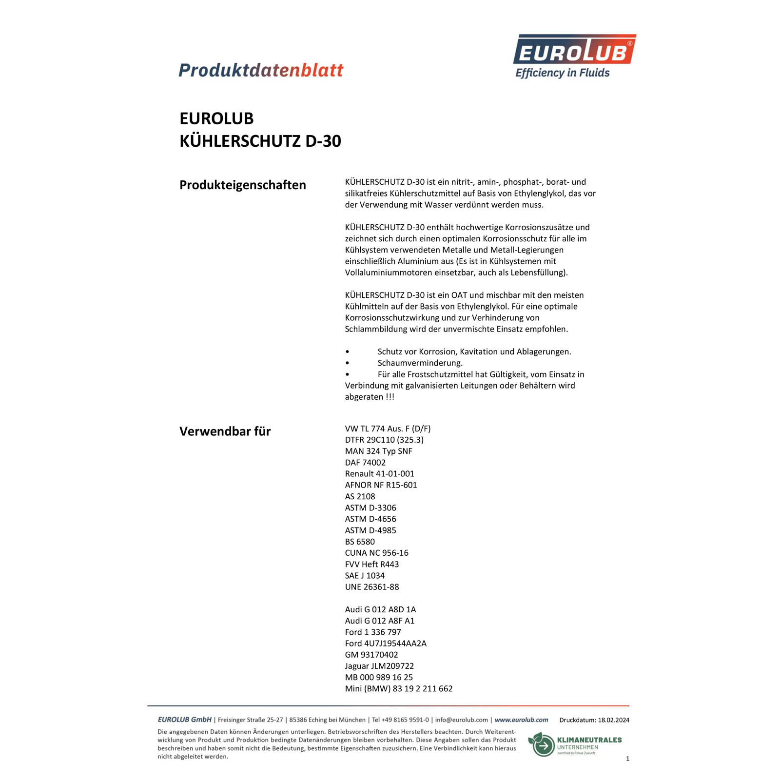 5L Eurolub D-30 Kühlerfrostschutz