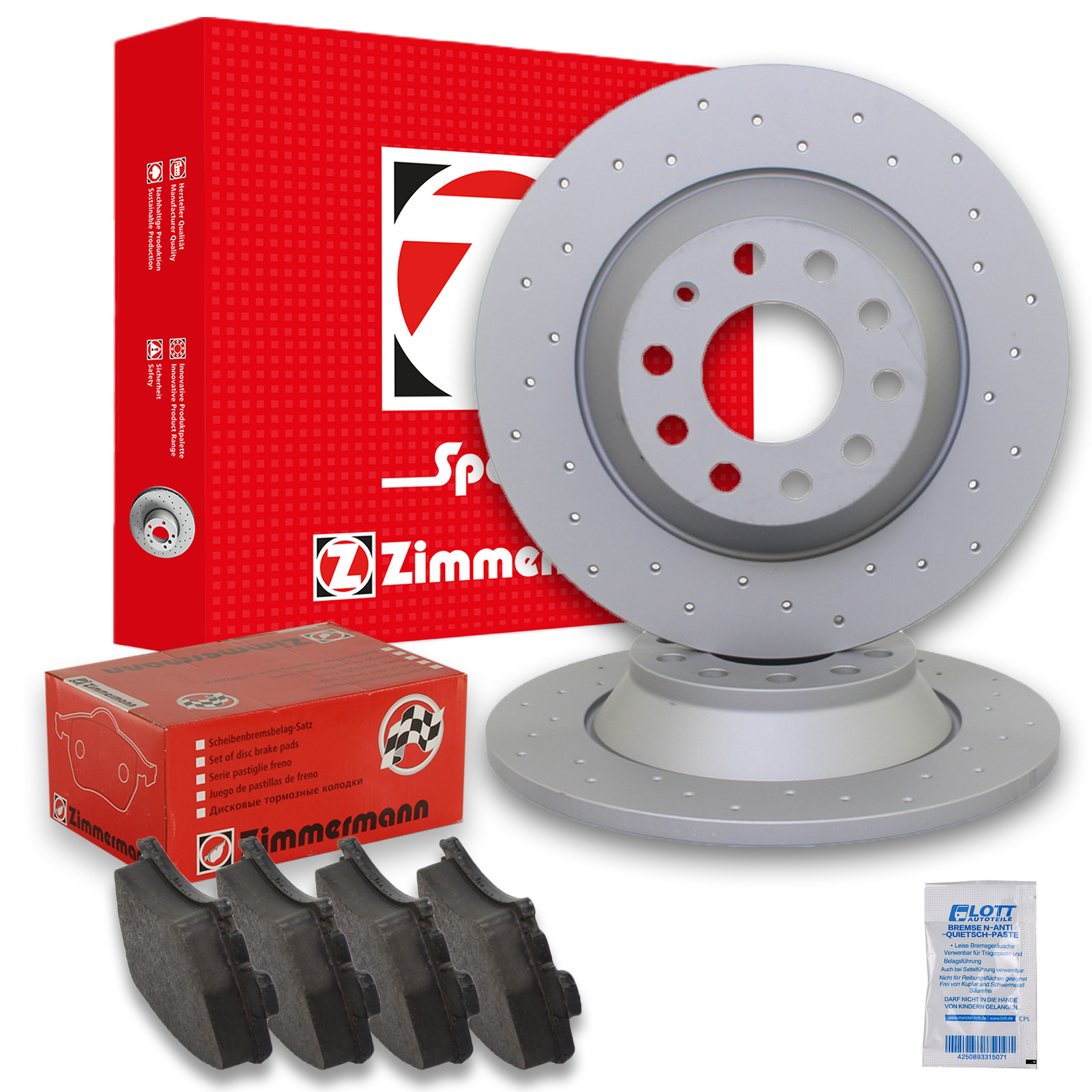 2x ZIMMERMANN Sport Bremsscheiben 302mm + Beläge hinten passend für Audi A6 C6
