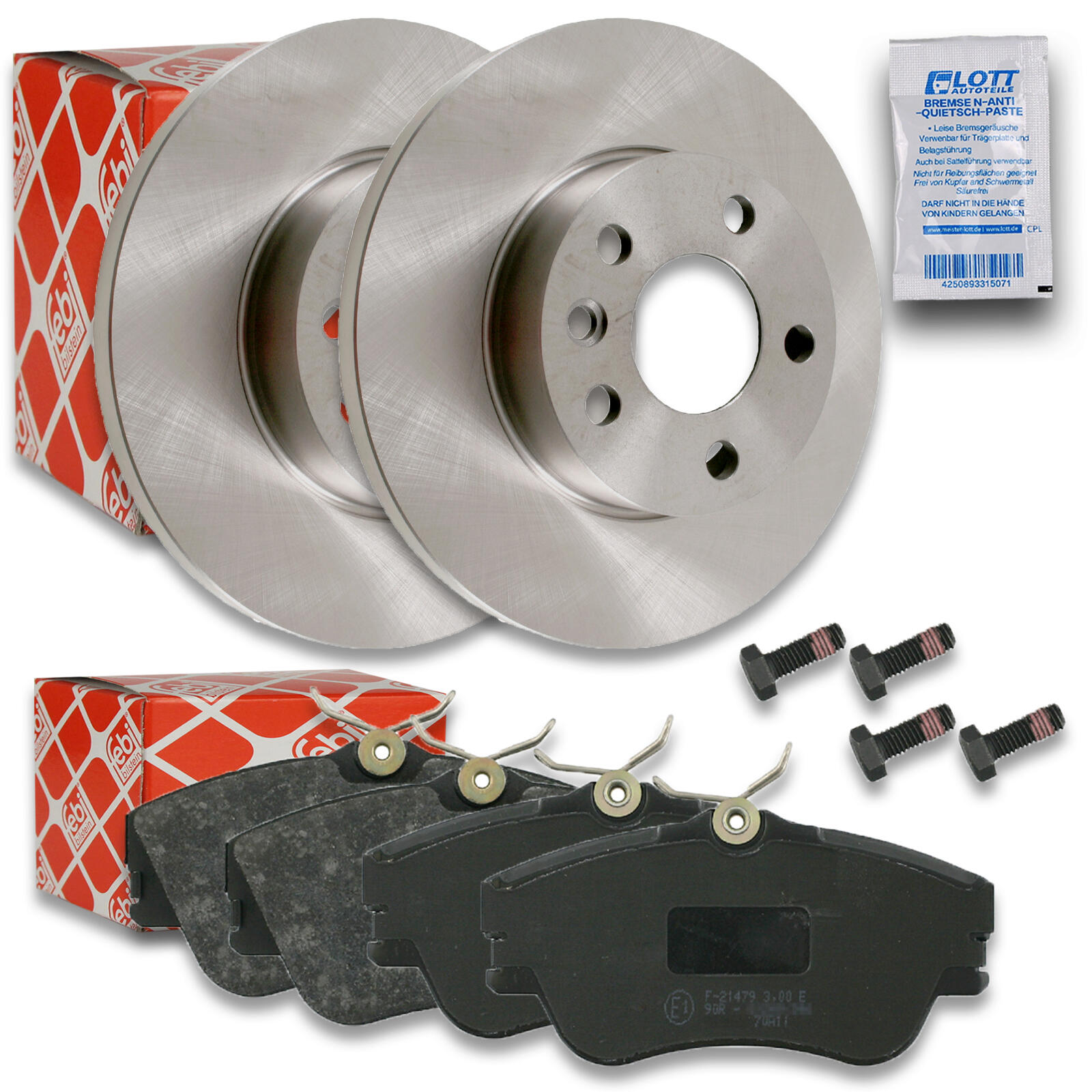 2x FEBI Bremsscheibe Ø282mm + Beläge vorne passend für VW Tr...