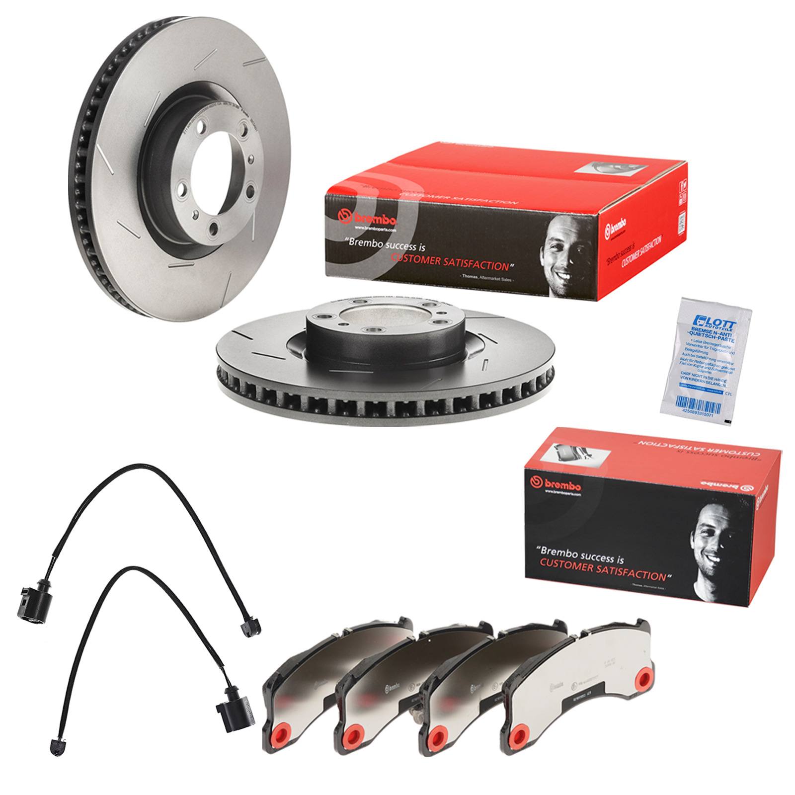 BREMBO Bremsscheiben + Bel&auml;ge + Warnkontakt