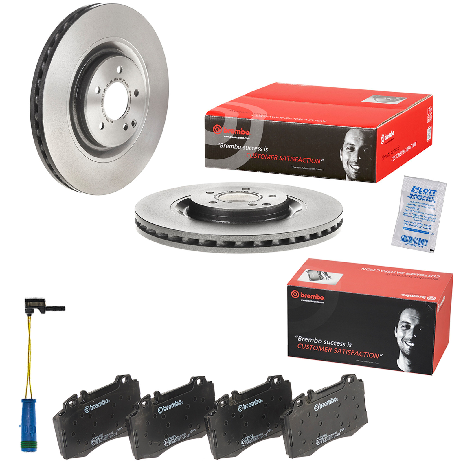 BREMBO Bremsscheiben + Bel&auml;ge + Warnkontakt