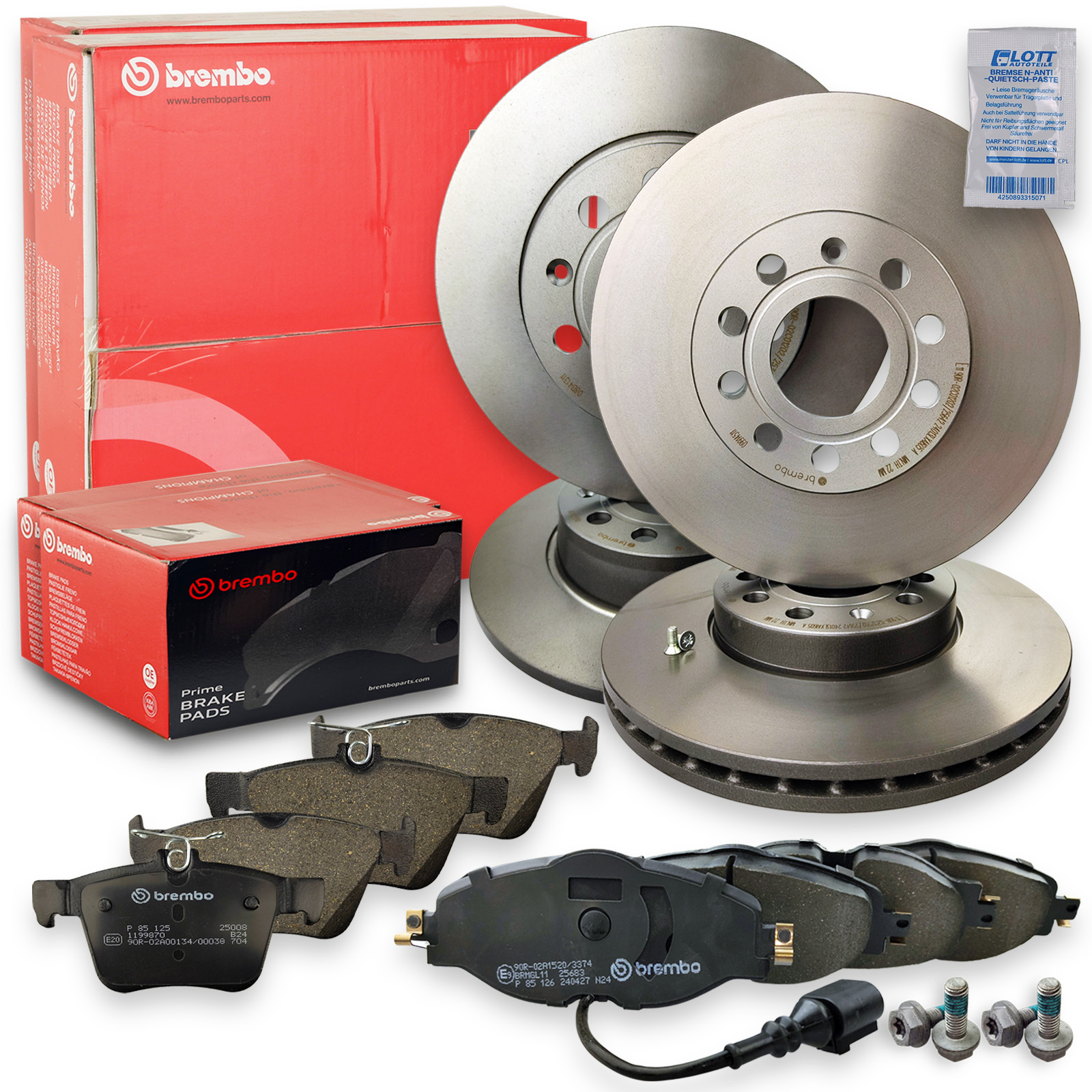 Brembo Bremsscheiben + Beläge vorne+hinten passend für VW Golf 7 Audi A3 8V Seat