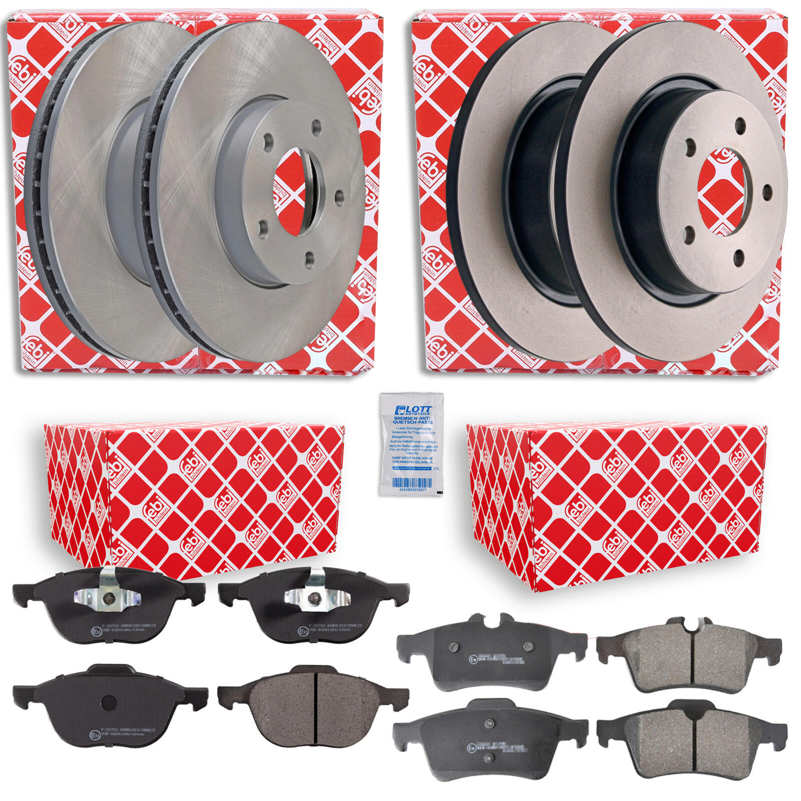 Febi Bremsscheiben + Beläge Vorne + Hinten passend für MAZDA 5 (CR1...