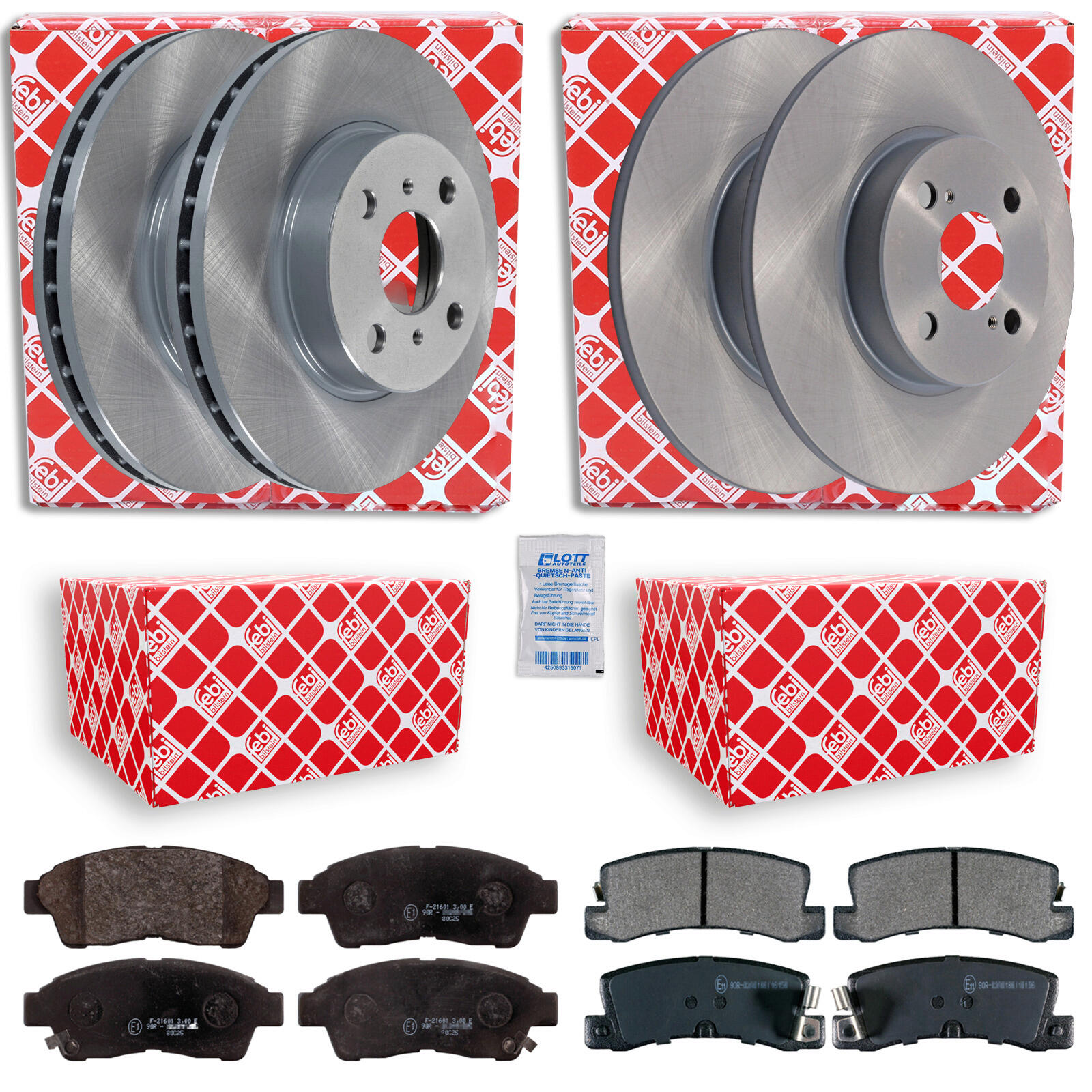 Febi Bremsscheiben + Bremsbeläge vorne + hinten passend für TOYOTA ...