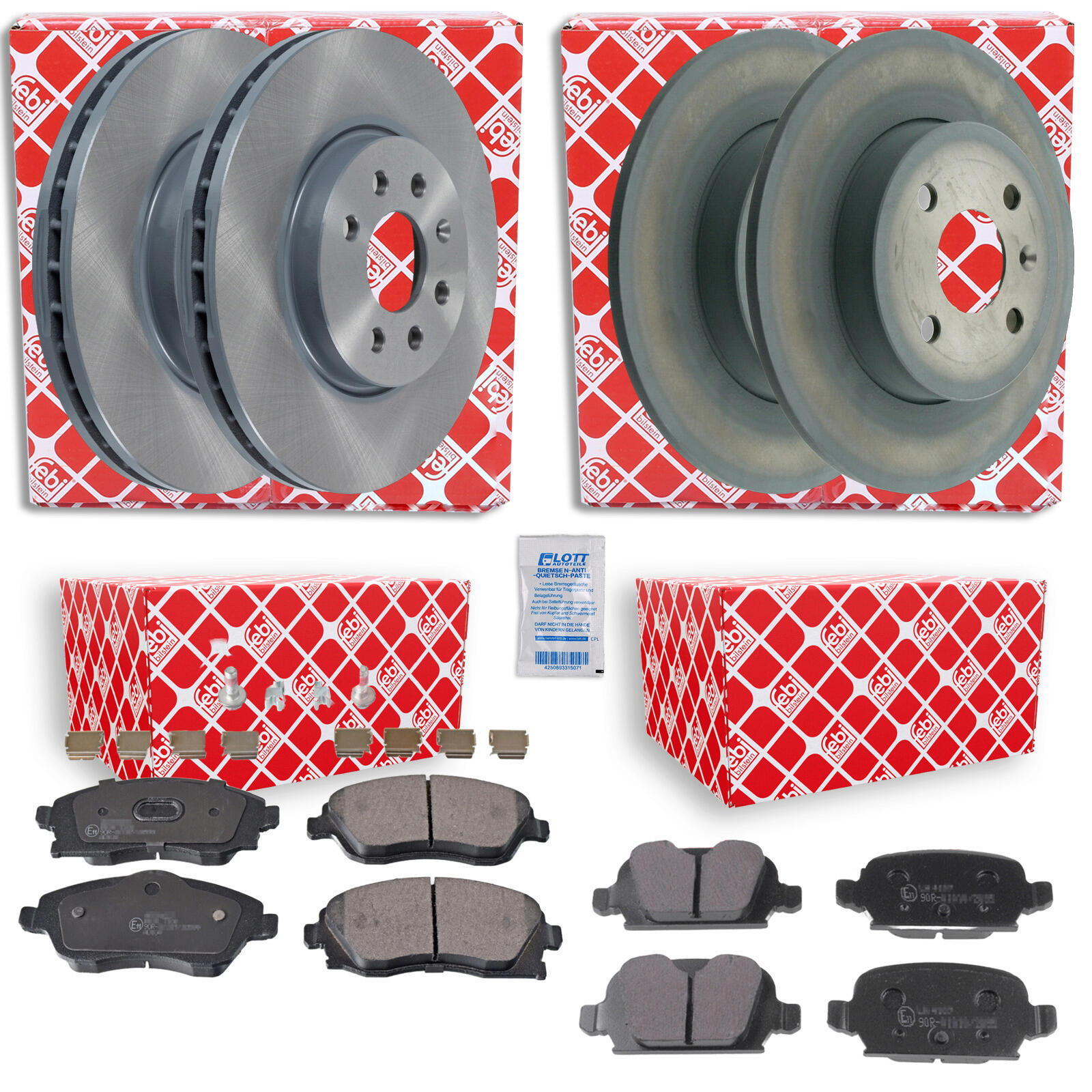 Febi Bremsscheiben + Beläge Vorne + Hinten passend für OPEL CORSA C (X01) 1.4