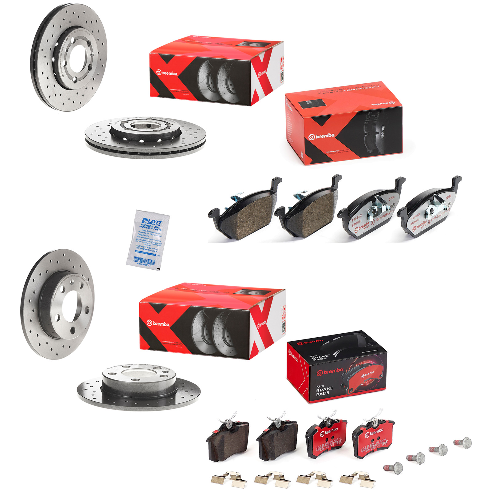 Brembo Xtra Line Bremsscheiben + Bremsbel&auml;ge Vorne Hinten passend f&uuml;r VW Golf