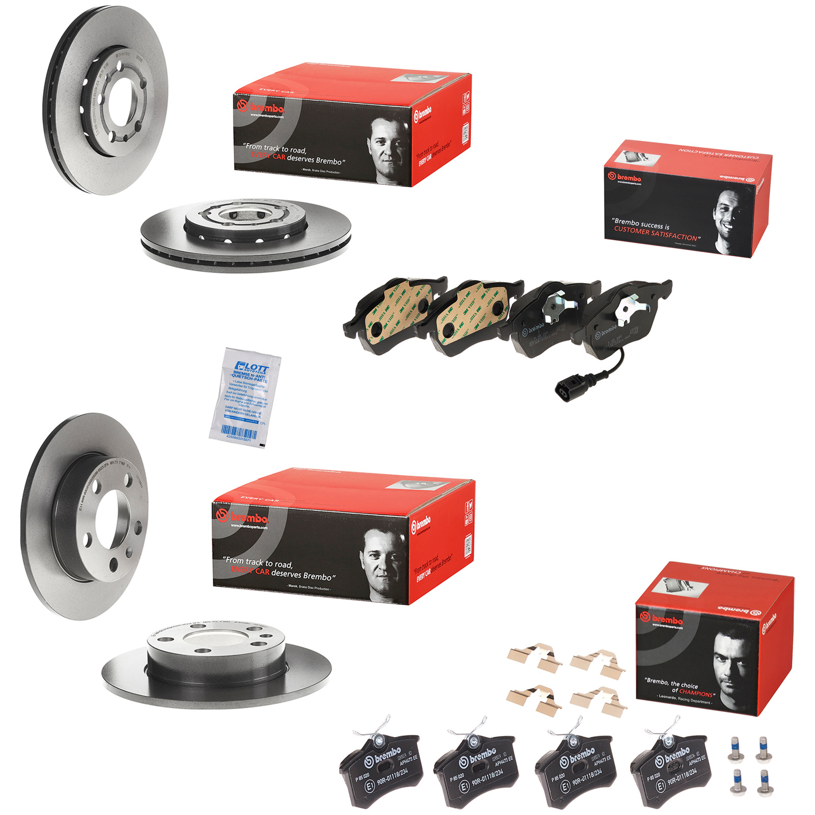 Brembo Bremsscheiben + Bremsbel&auml;ge Vorne Hinten passend f&uuml;r VW Golf 4 1.8 T