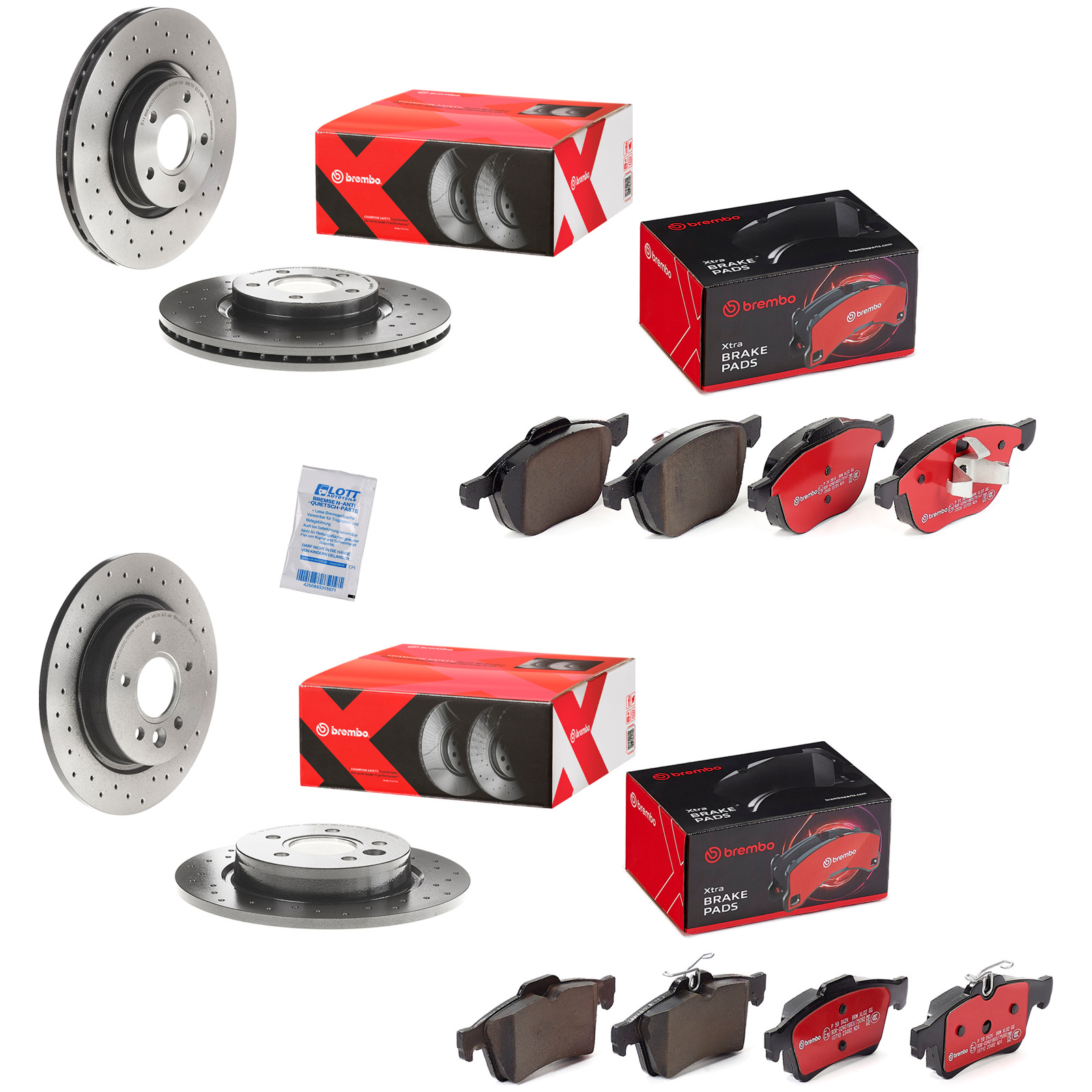 Brembo Xtra Line Bremsscheiben + Bremsbel&auml;ge Vorne Hinten passend f&uuml;r Ford Focus