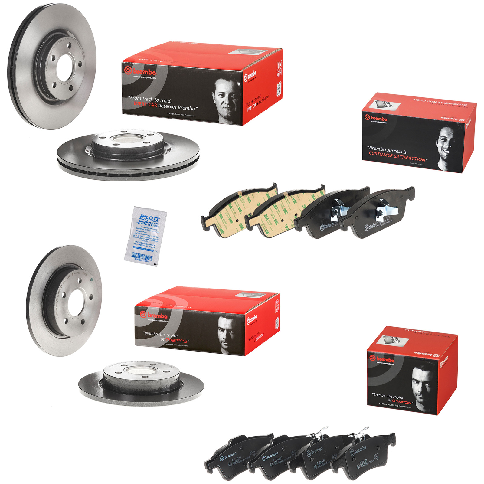 Brembo Bremsscheiben + Bremsbeläge Vorne Hinten passend für Ford Focus 3 2.0 1.5