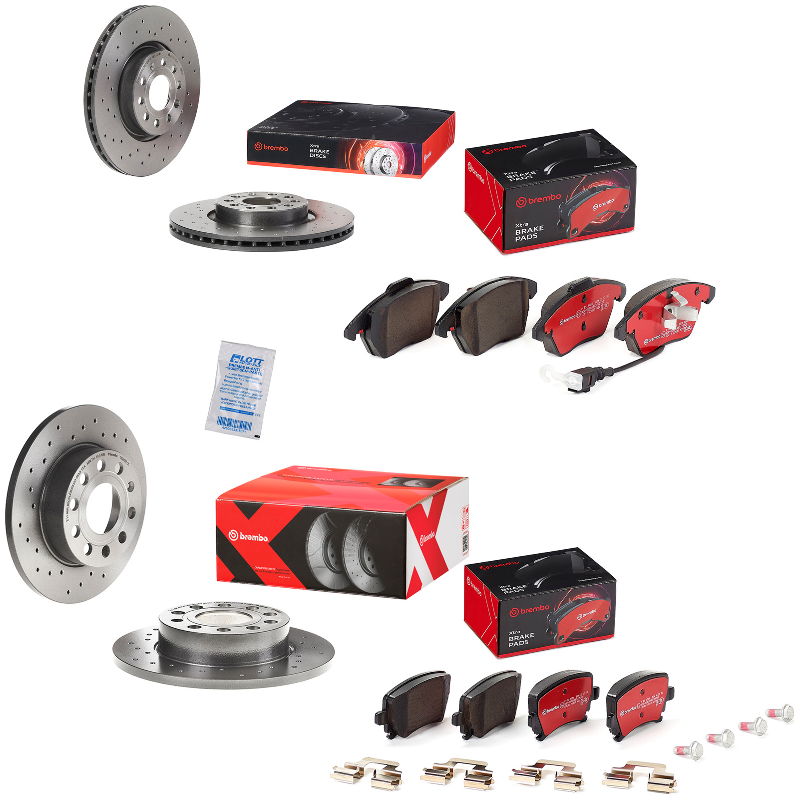 Brembo Xtra Line Bremsscheiben + Bremsbel&auml;ge Vorne Hinten passend f&uuml;r VW Golf
