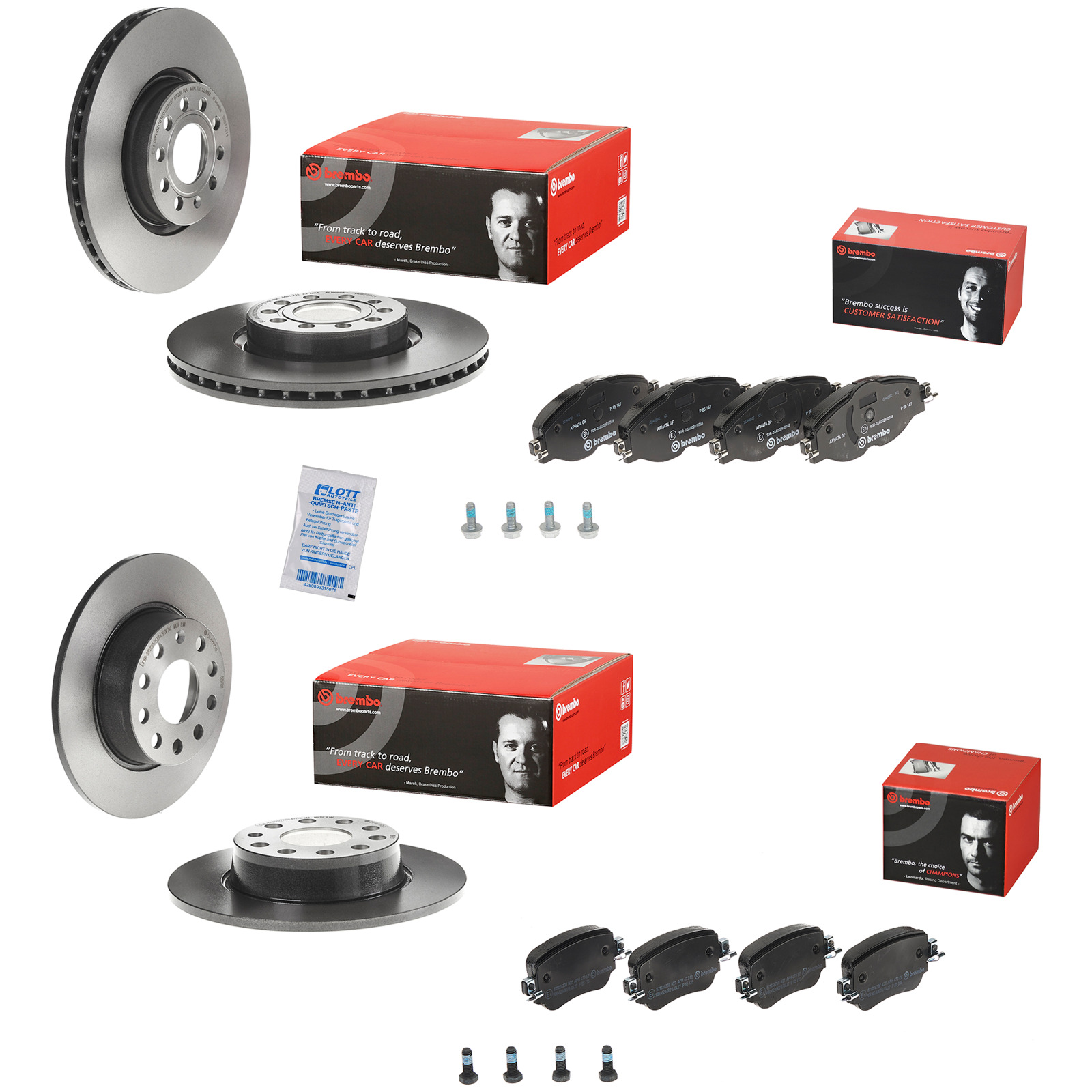 Brembo Bremsscheiben + Bremsbel&auml;ge Vorne Hinten passend f&uuml;r VW Caddy 4 Seat Leon